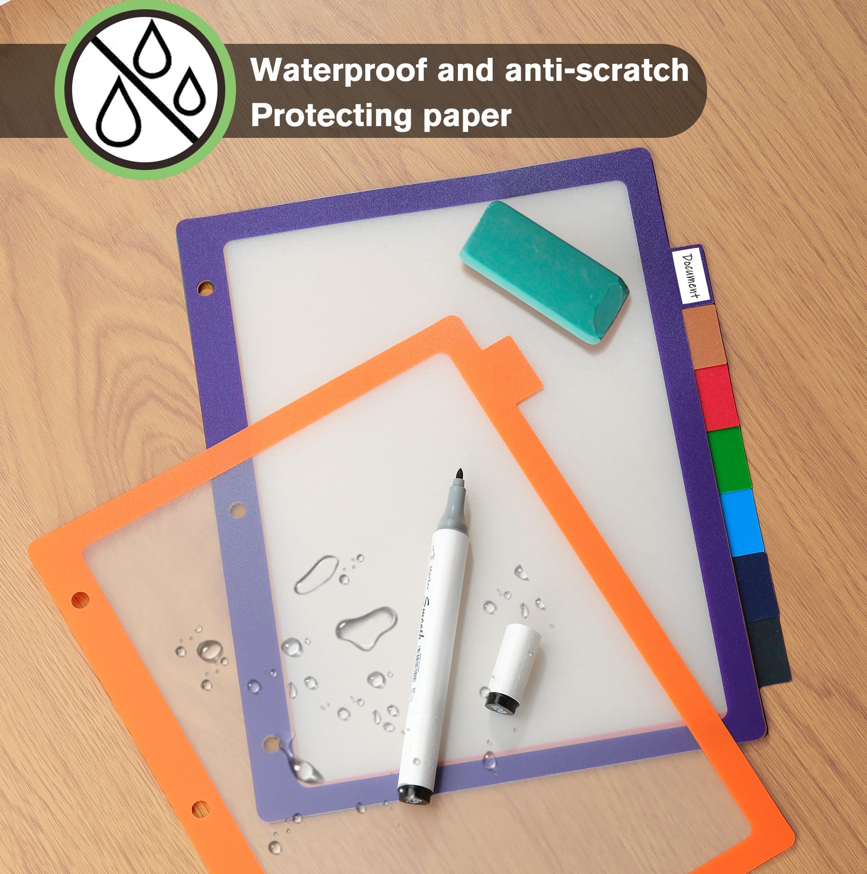 16-Piece Clear Plastic 3-Ring Binder Dividers with Tabs - 2 Sets of 8 Tab Dividers for Organizing Documents, School Work & Office Files - Durable Page Dividers for Three Ring Binders & Folders