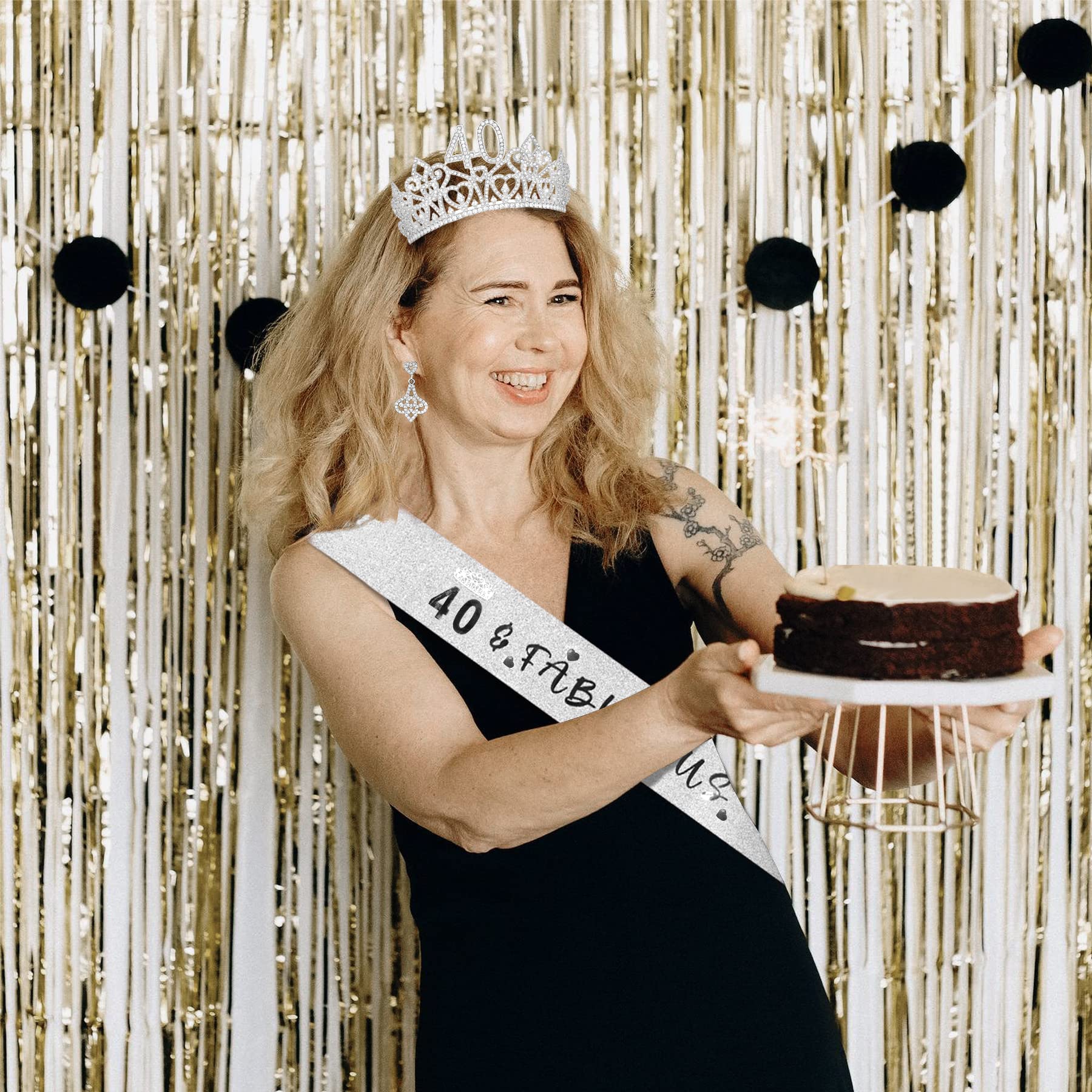 40th Birthday Tiara and Sash Set - 40 & Fabulous Crown for Women - Elegant 40 Year Old Birthday Gift - Party Decorations and Favors - Perfect for Milestone Celebrations, Bachelorette Parties & Special Occasions