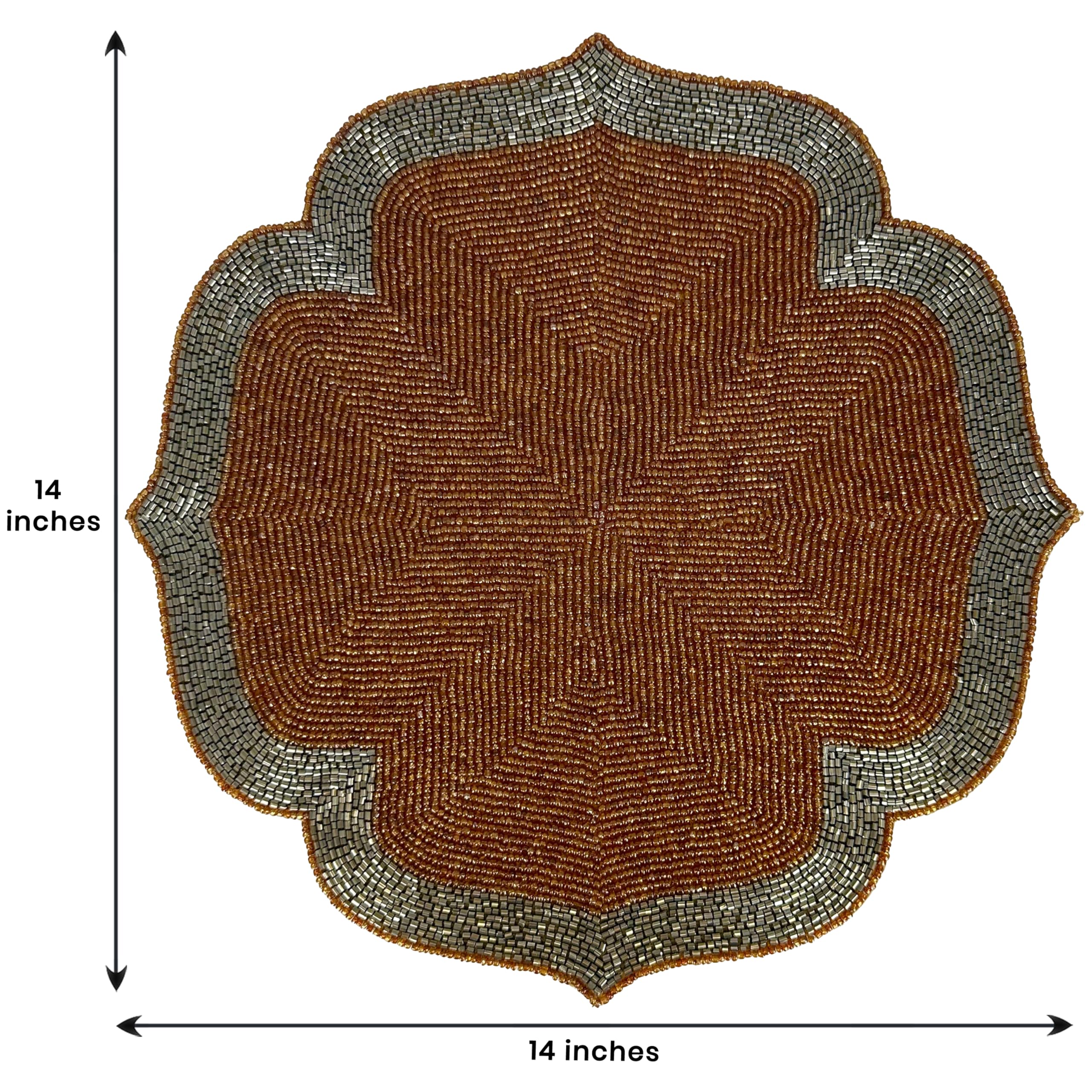 Decozen Beaded Placemats Set of 2 - 14 Inch Heat Resistant Charger Plates for Dining Table, Kitchen, Wedding & Party Decor - Burnt Orange & Silver - Perfect for Spring Home Decor, Valentine's Day & Birthday Celebrations