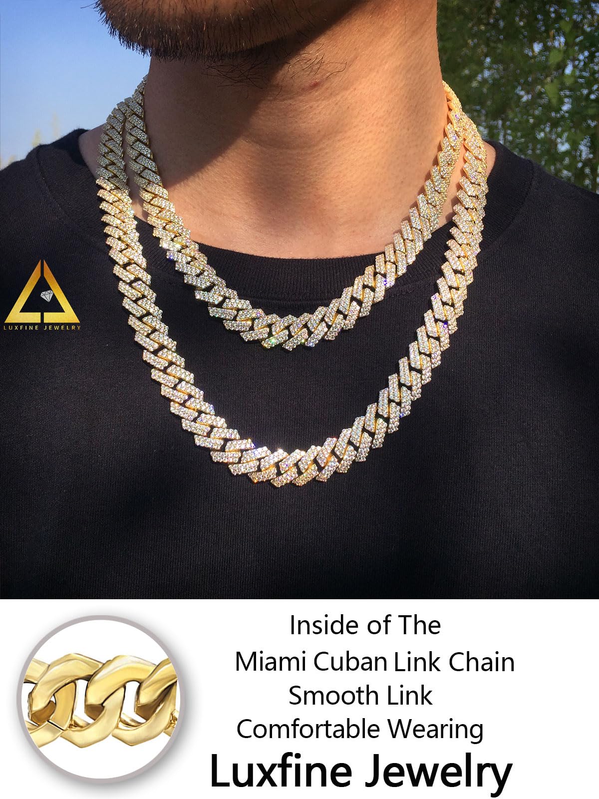 12mm Iced Out Cuban Link Chain 14K Real Gold Plated Hypoallergenic Hip Hop Jewelry for Men & Women - 5A+ Cubic Zirconia Prong-Setting Necklace, Choker, Birthday & Father's Day Gift - Perfect for Parties, Weddings, and Everyday Luxury Wear