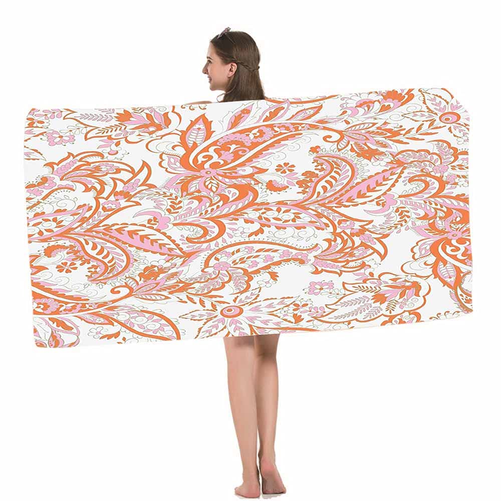 Bohemian Paisley Print Beach Towel - Soft, Highly Absorbent Bath Towel for Swimming, Sports & Gym | Floral Leaf Design Batik Painting Textile | Perfect for Beach, Pool, Yoga & Bathroom Use