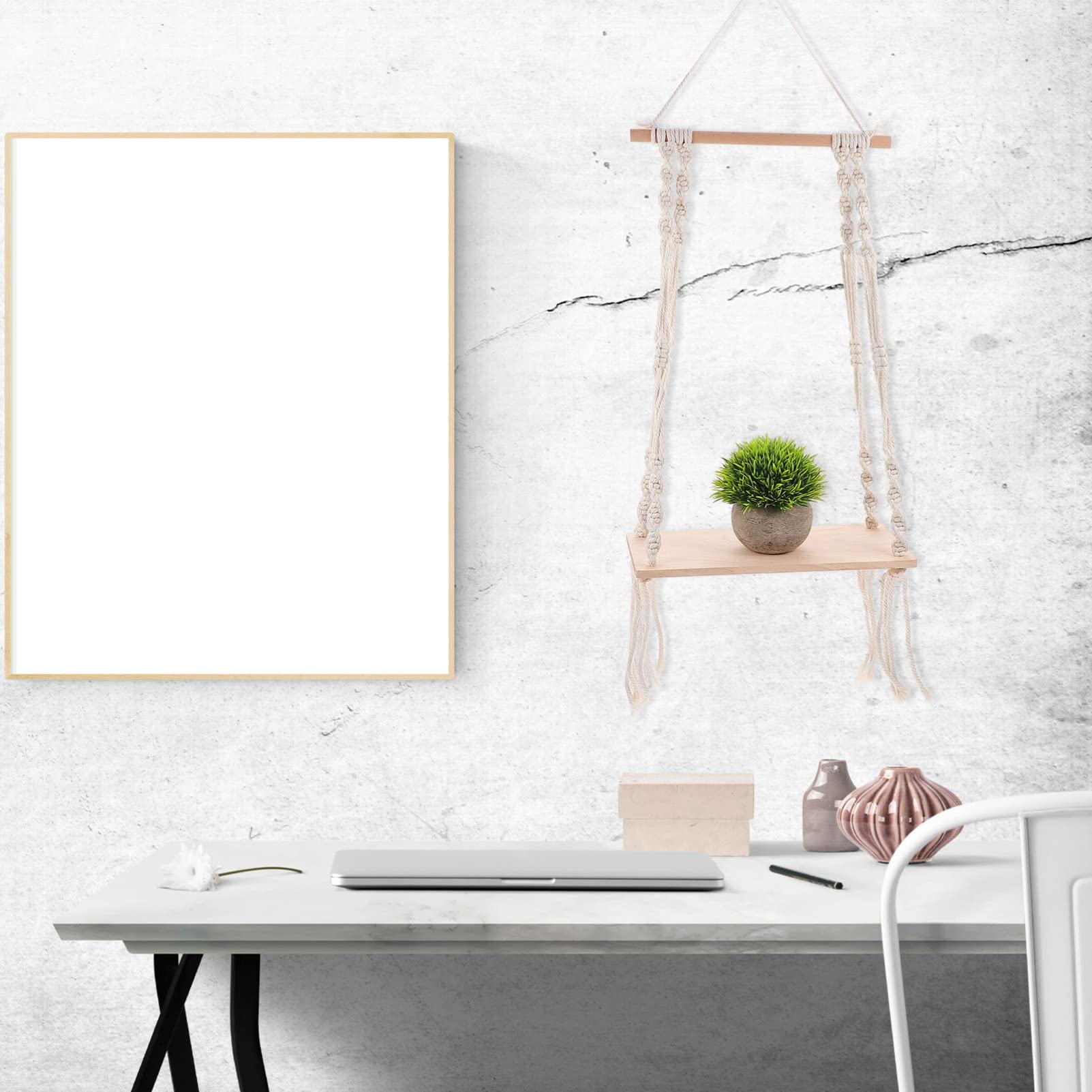 Bohemian Wooden Wall-Mounted Plant Hanger Set - Indoor Boho Shelf with Wood Trim for House Plants, Bonsai & Picture Frames | Perfect for Living Room, Bedroom Decor & Bohemian Home Style