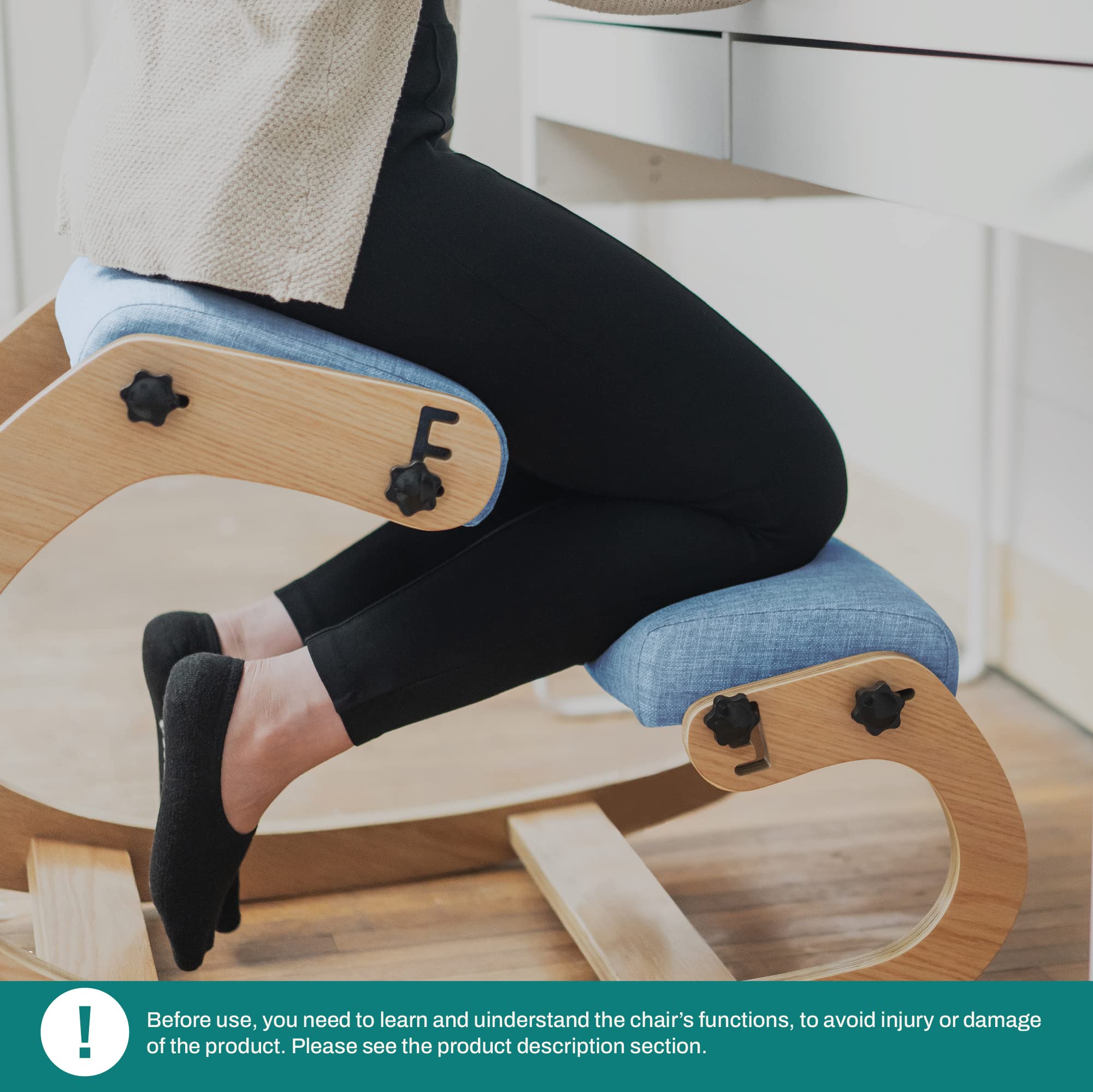 Ergonomic Kneeling Chair for Office - Adjustable Rocking Stool with Wooden Frame - Posture Support & Back Pain Relief - Perfect for Home Office, Study, and Meditation