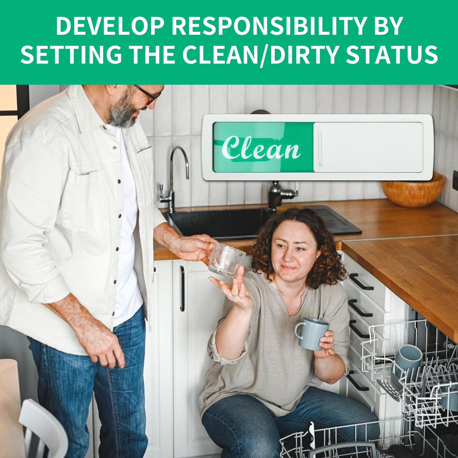 Strong Magnetic Dishwasher Clean Dirty Sign - Easy to Read Kitchen Decor Indicator for Dishwasher Status (Black) | Perfect for Home, Office & Restaurant Use