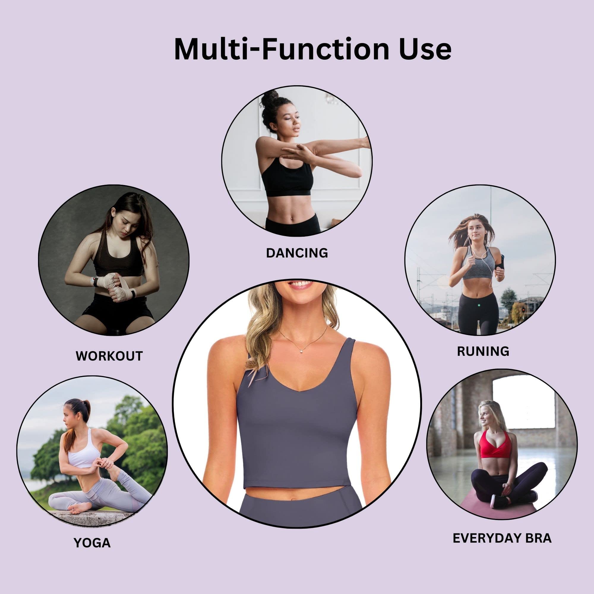 M&M SCRUBS Women's Longline Wirefree Padded Medium Support Sports Bra - Yoga Top with 5-Piece Exercise Band Set for Workout, Gym & Home Fitness Training