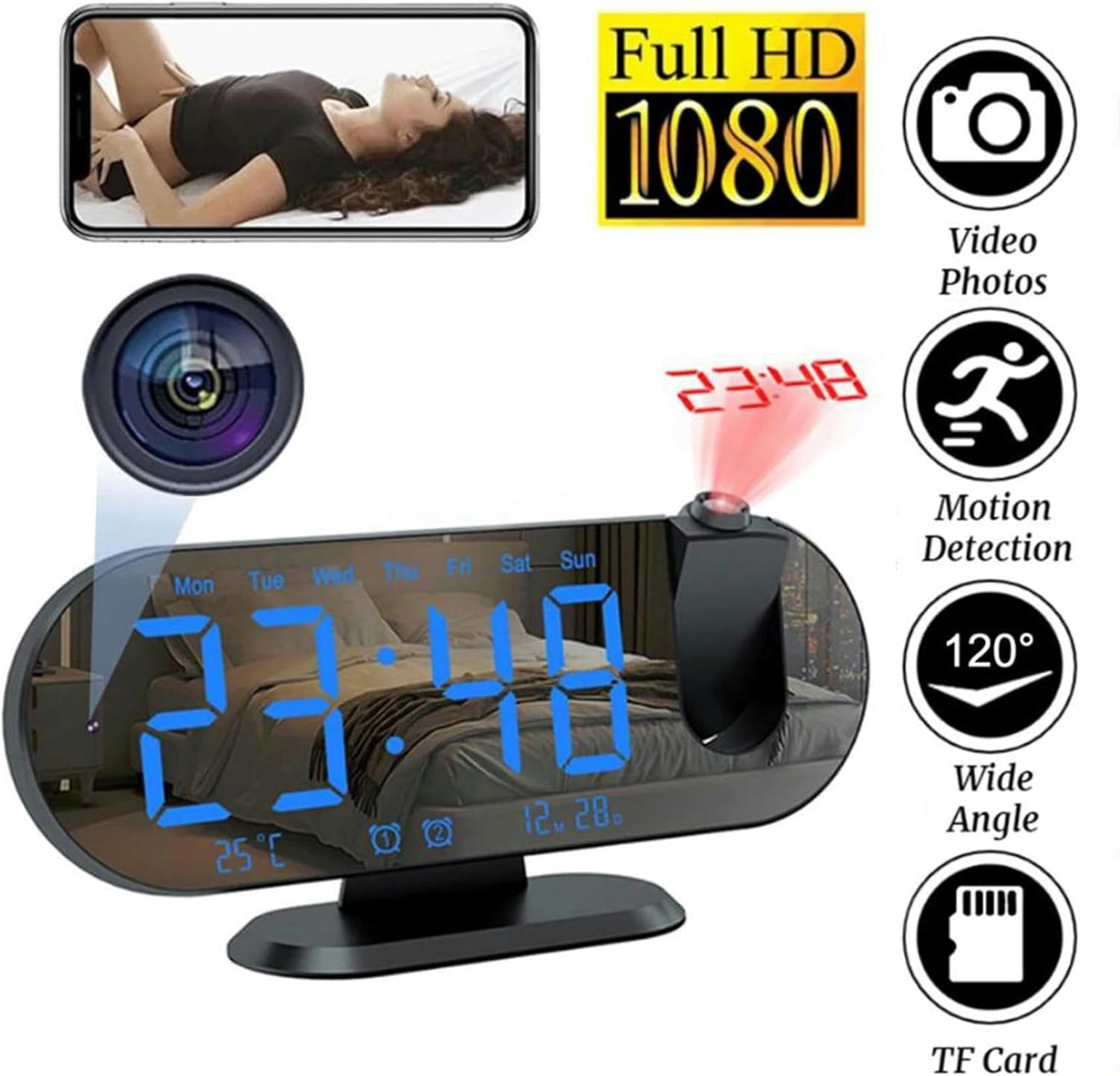 FKINGLRK Mini 1080p HD WiFi Hidden Camera Clock - Motion Detection Alarm Clock with Night Vision, Perfect for Home Security, Office Monitoring & Baby Room Surveillance