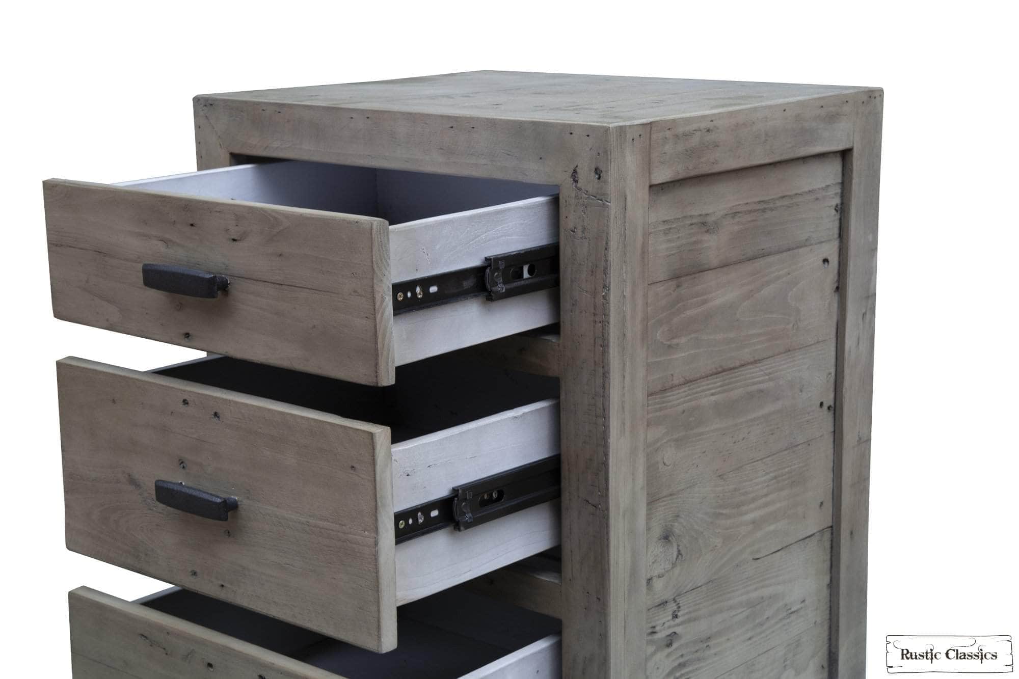 Whistler Grey Reclaimed Wood 3-Drawer Nightstand - Rustic Bedside Table for Bedroom, Living Room & Guest Room