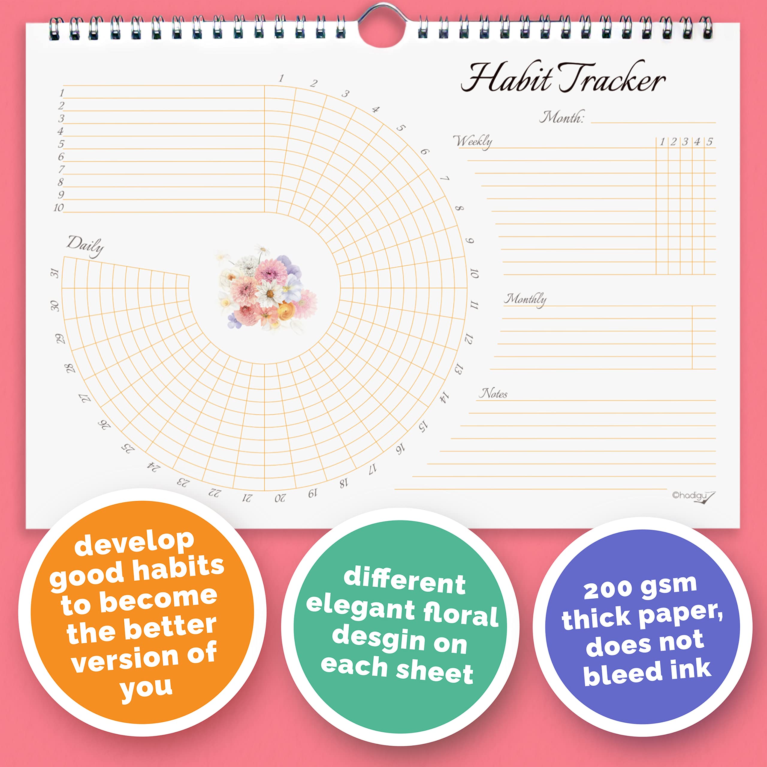 Best Habit Tracker Journal & Planner - Spiral Bound Motivational Calendar with Hanger - Daily Goal Tracking for Productivity, Fitness & Mental Health - Perfect for Students, Professionals & Self-Improvement
