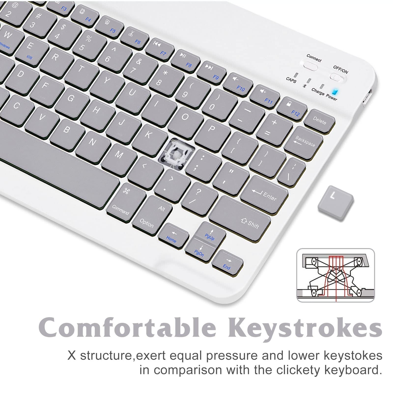 Rechargeable Bluetooth Keyboard and Mouse Combo - Ultra Slim Full-Size Wireless Keyboard with Ergonomic Mouse for Mac, iPad, PC, Laptop, Tablet - Stone Grey & White (Perfect for Office, Home, Gaming, and Travel)