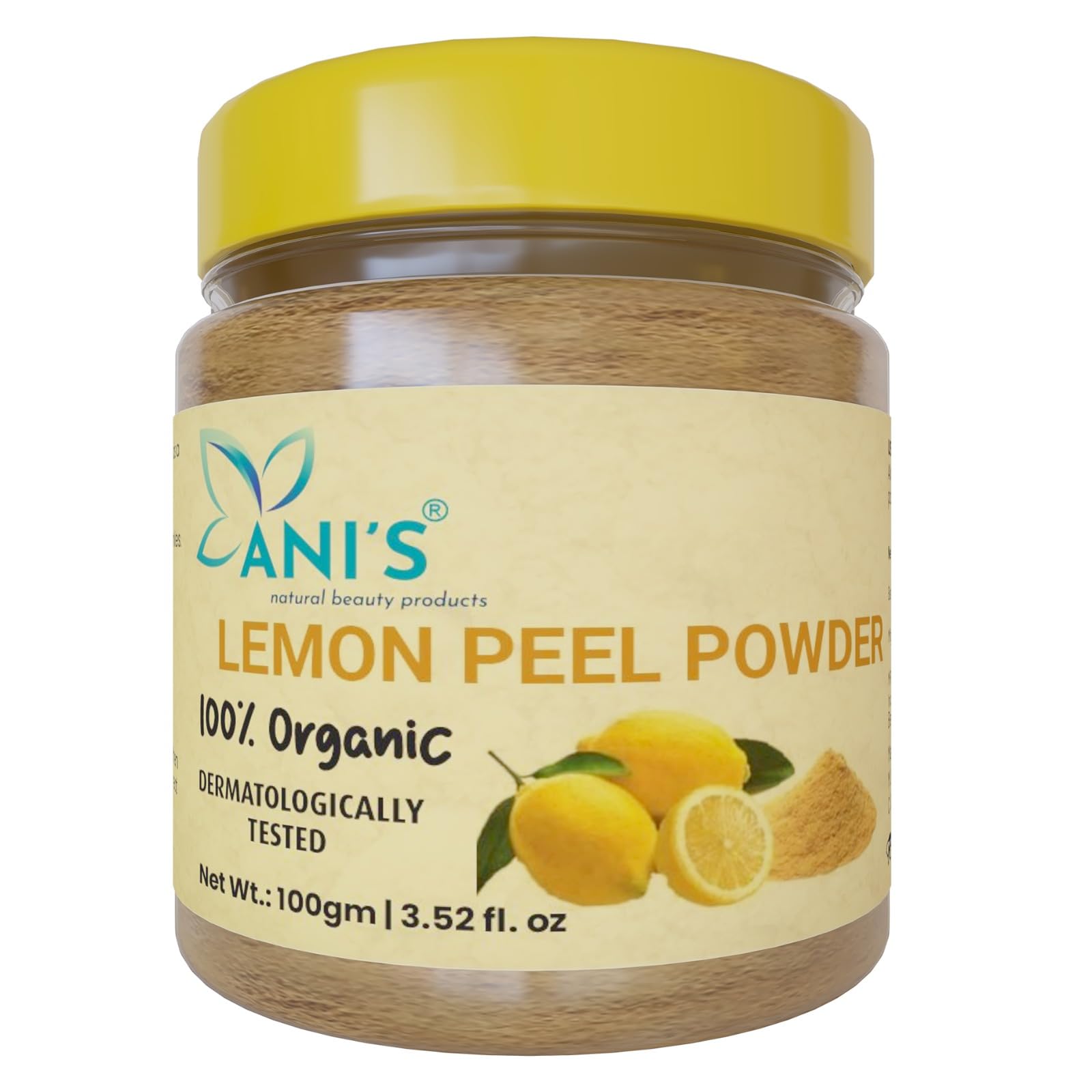 Organic Lemon Peel Powder for Skin Brightening & Glow - 100g Natural Face Care, Vegan & Cruelty-Free - Perfect for DIY Face Masks, Scrubs & Skincare Recipes
