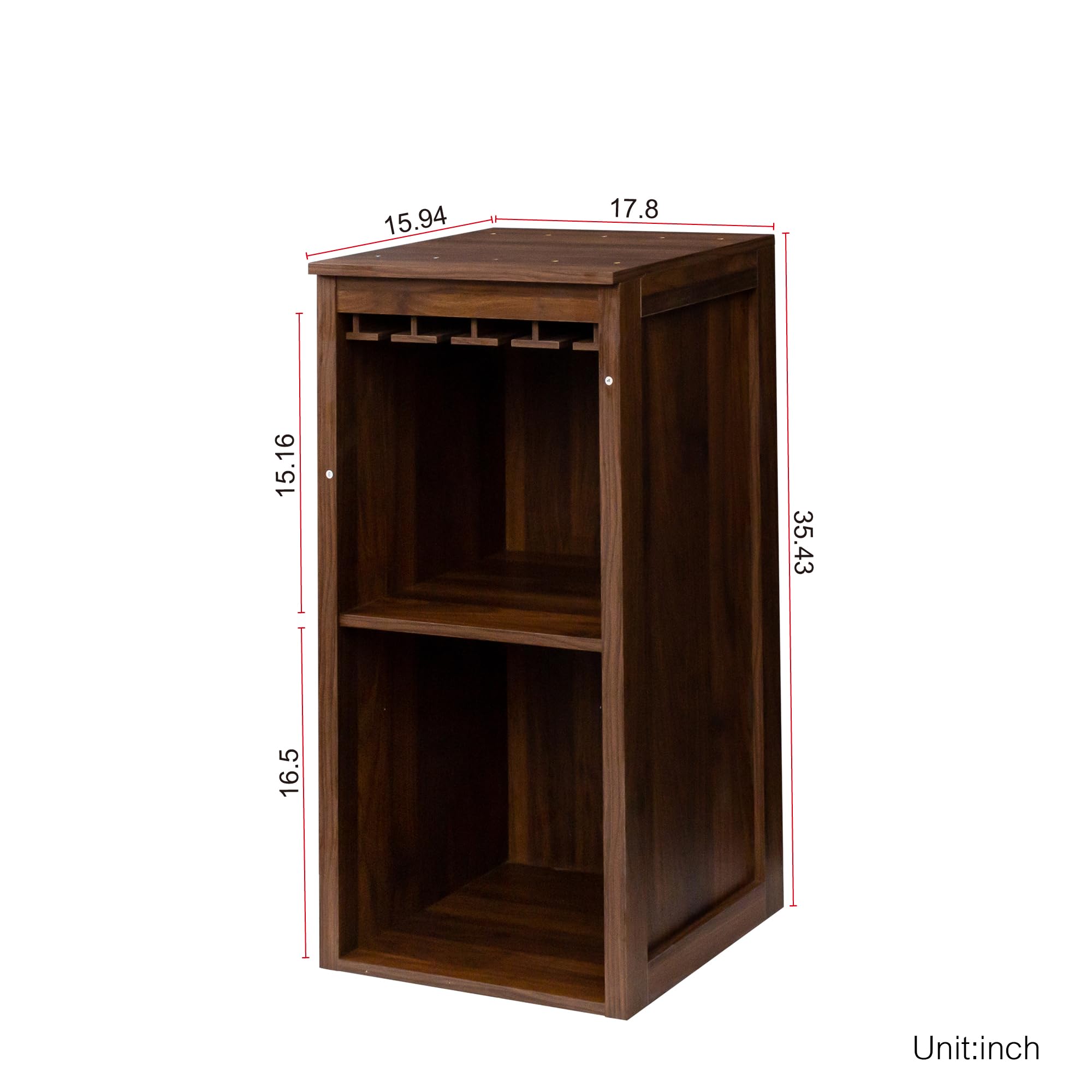 Holaki 2-Piece Modular Wine Bar Cabinet Set - Farmhouse Style Kitchen Hutch with 2 Drawers, Open Shelves & Wine Glass Rack - Walnut Brown Storage Cabinet for Living Room, Dining Room & Kitchen - Perfect for Home Entertaining & Wine Storage