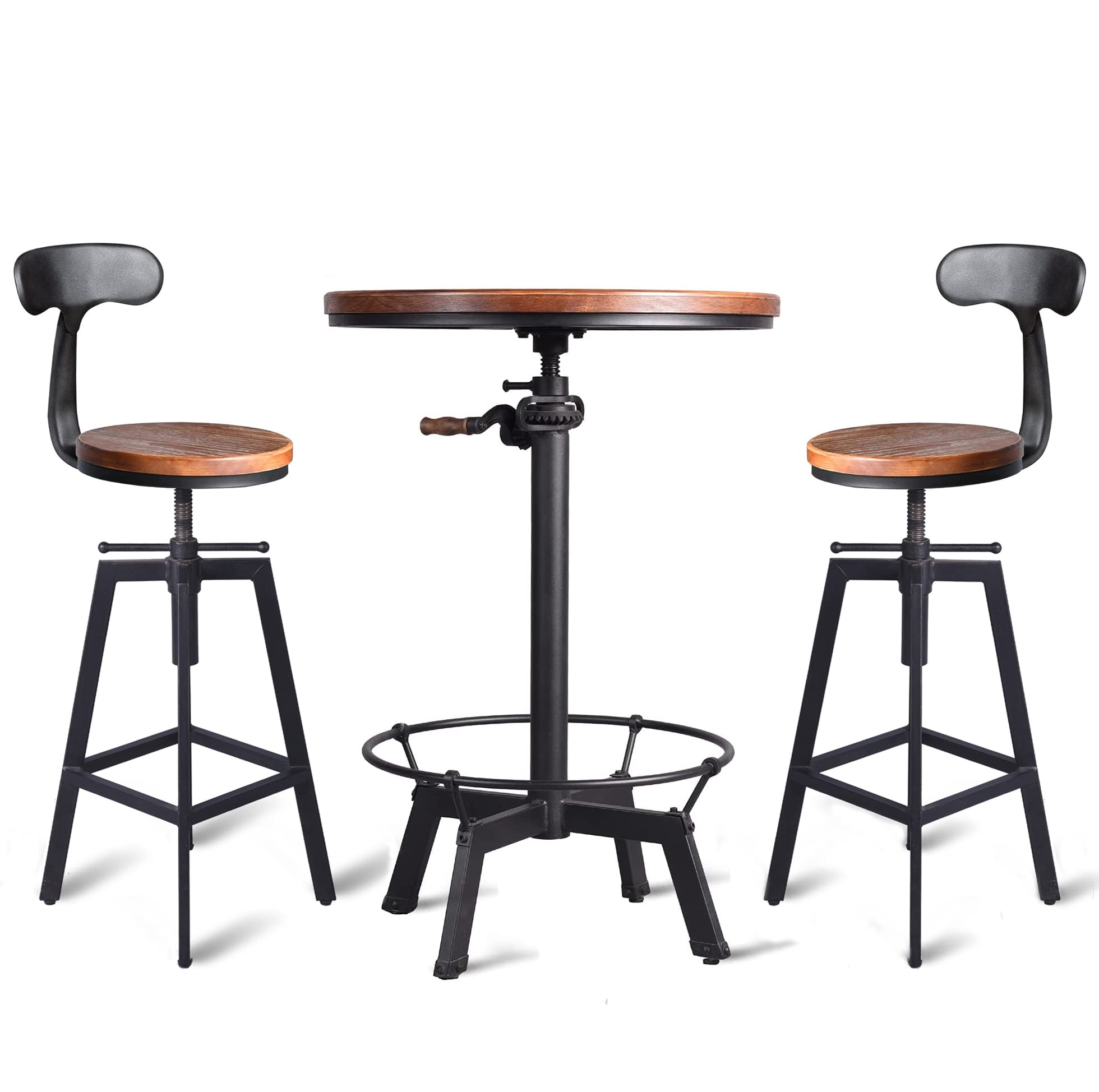 Modern 3-Piece Round Pub Table Set with Adjustable Bar Stools - Industrial Style Bistro Height Kitchen Dining Set for 2 - Perfect for Small Spaces, Breakfast Nooks & Compact Apartments