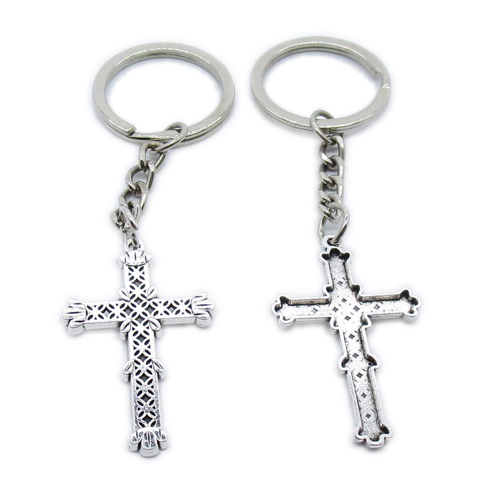 Vintage Silver Plated Keychains - Latin Cross Key Ring with Durable Clasp for Gifts, Travel & Everyday Use | KU9U7