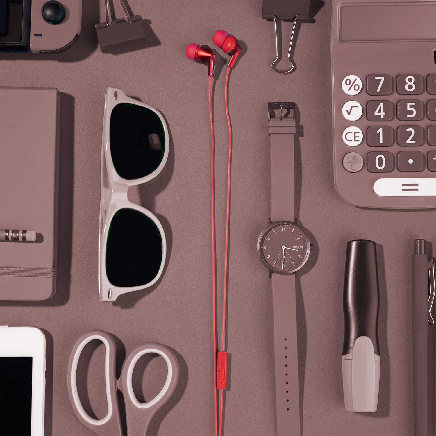 Panasonic RPTCM125PPR ErgoFit In-Ear Earbuds with Microphone & Remote - Metal Red | Noise Isolating Headphones for Gym, Running, Travel & Daily Use