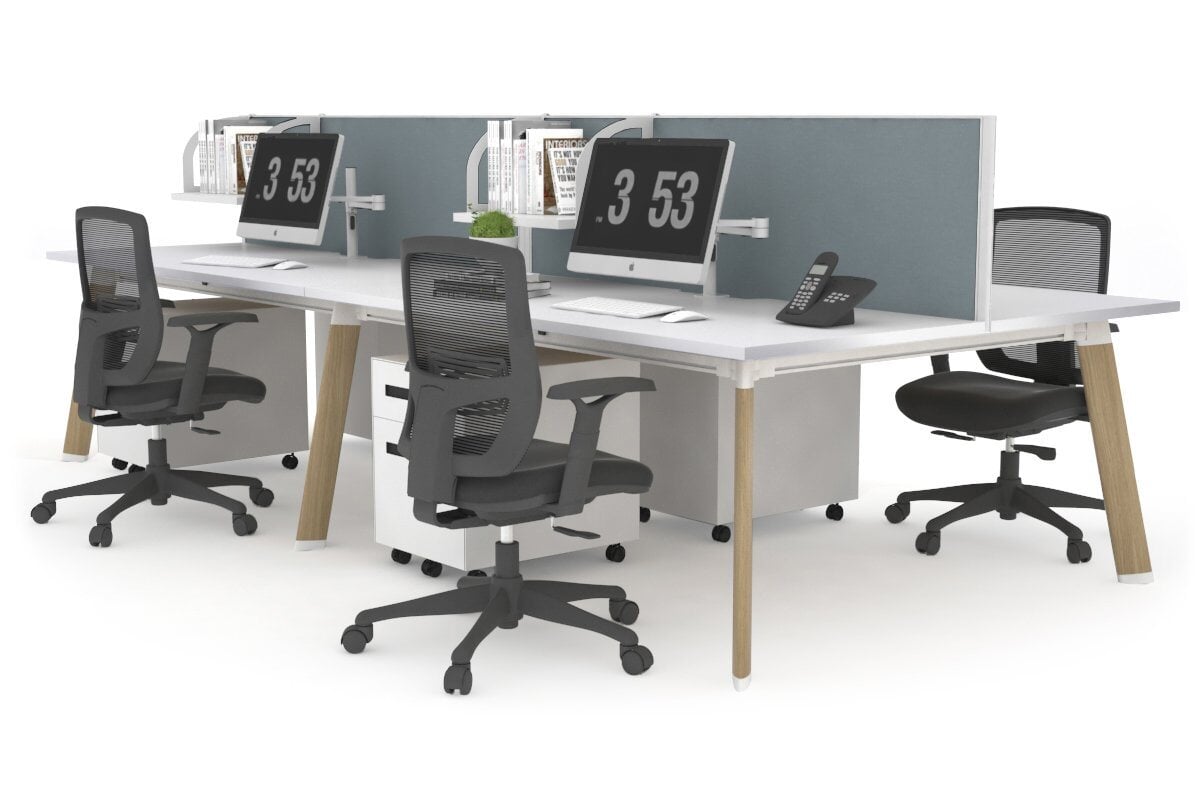 4-Person Workstation with Wood Imprint Frame - 1200L x 700W - Office Desks for Collaborative Workspaces & Home Offices
