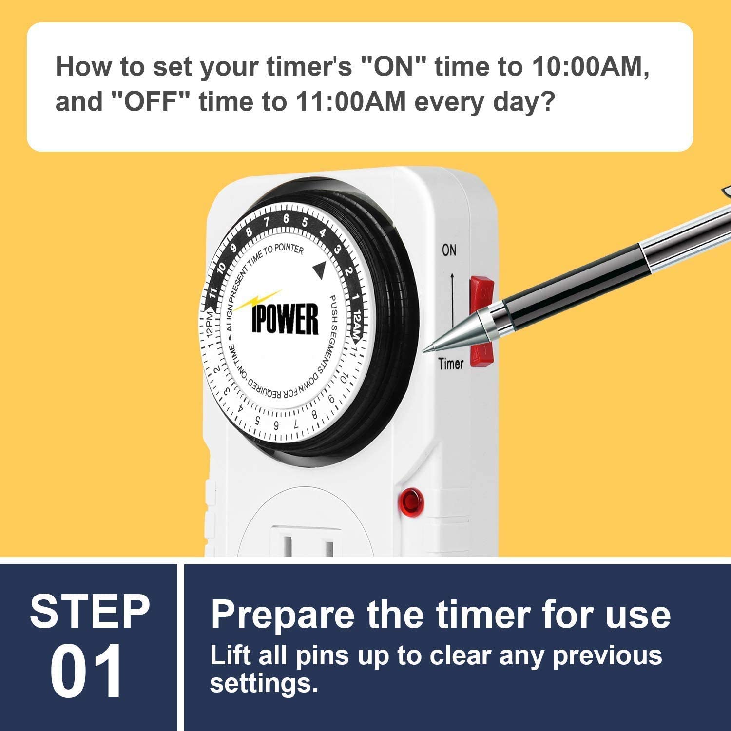 iPower 24 Hour Plug-in Mechanical Timer - 2 Pack, 125VAC 15A 1725W Heavy Duty Outlet Timer for Grow Lights, Aquariums, Hydroponics, Pets, Home & Office Appliances - Perfect for Automatic Lighting Control in Greenhouses, Indoor Gardens & Energy Saving