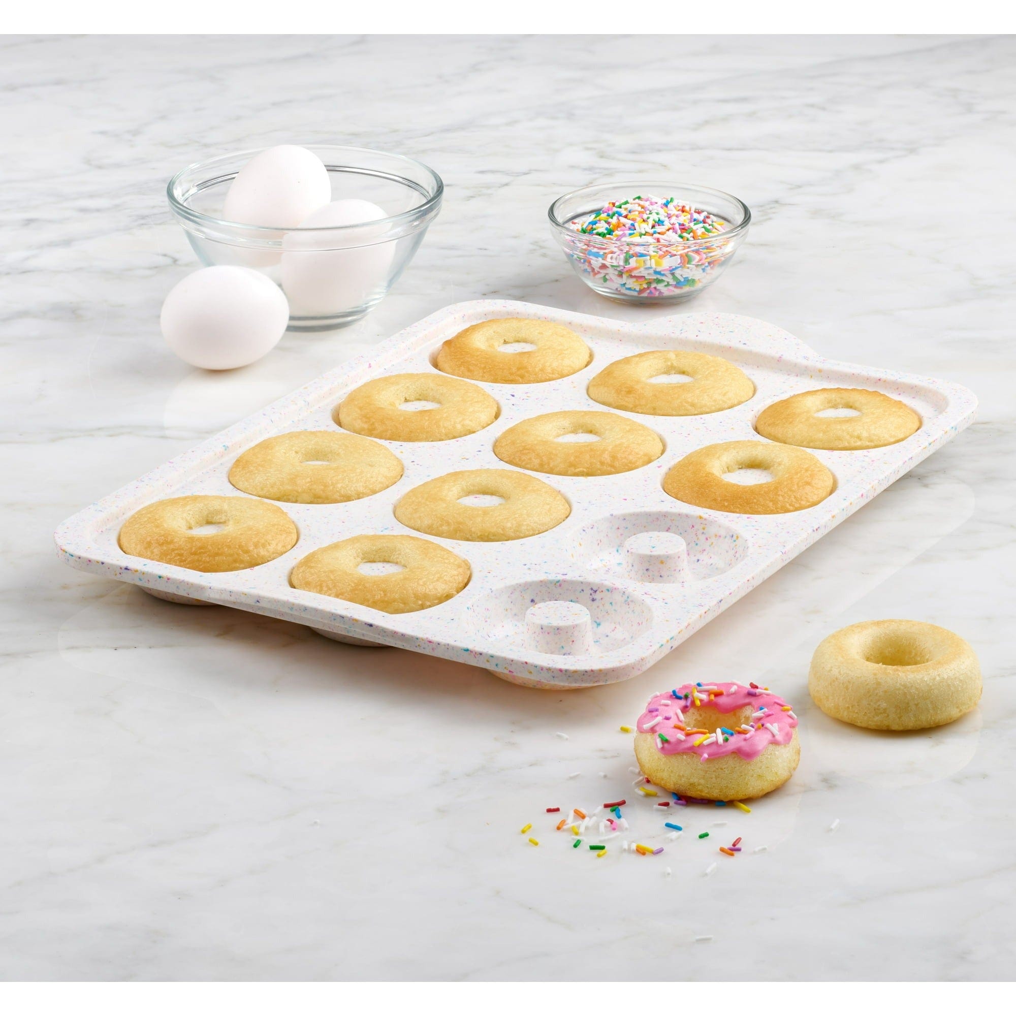 12-Count Confetti Silicone Donut Baking Pan Set - Non-Stick, Flexible, and Durable for Perfect Homemade Donuts - Ideal for Birthday Parties, Baby Showers, and Holiday Baking