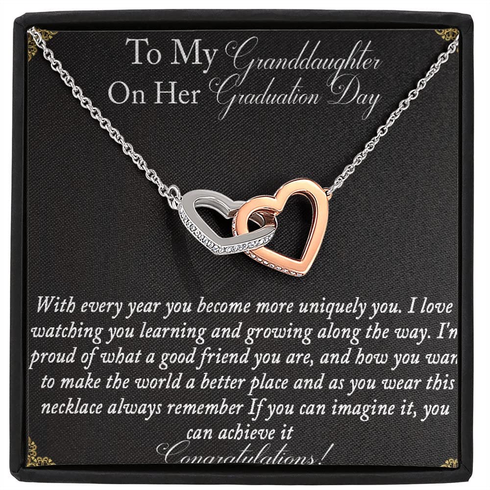 Interlocking Hearts Necklace for Granddaughter - Graduation Gift for College & High School Class of 2022 - Jewelry with Message Card - Perfect for Graduation Ceremonies, Birthday Celebrations & Special Occasions