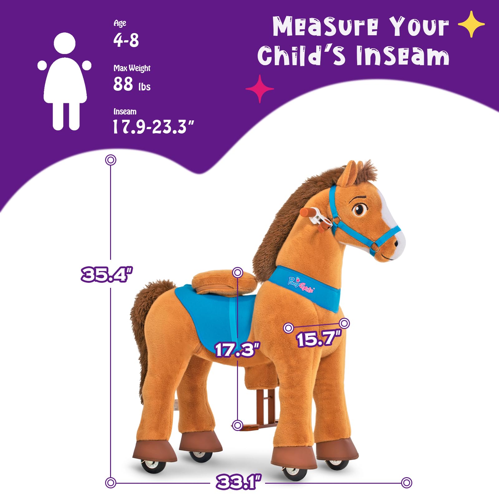 Pony Cycle Ride-On Rocking Horse Toy for Kids Age 4-8 | No Battery Needed | Plush Brown Animal Riding Toy (Model E437) - Perfect for Indoor Play, Outdoor Adventures & Imaginative Playtime