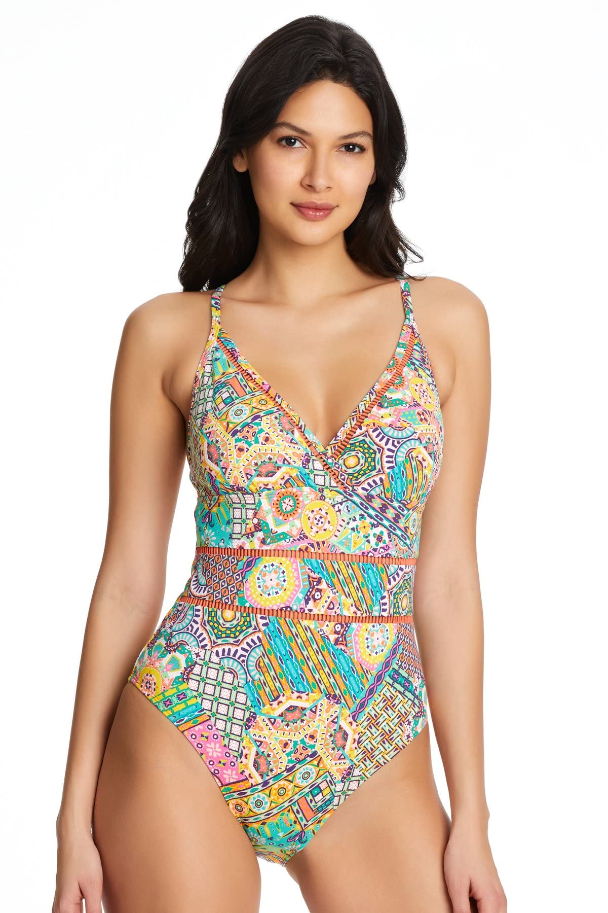 Bleu Rod Beattie Seriously Sunny Cross-Back One-Piece Swimsuit | Women's High-Waisted Bathing Suit | Beach & Pool Wear for Summer Vacation