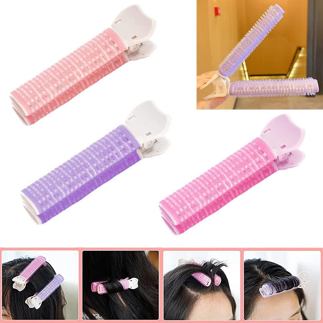 Ghelonadi Volumizing Hair Root Clips - Natural Self-Grip Hair Rollers for DIY Waves & Volume | Fluffy Roller Styling Tool for Women (2-Pack, Multicolor) | Perfect for Travel, Home Styling & Salon-Like Results