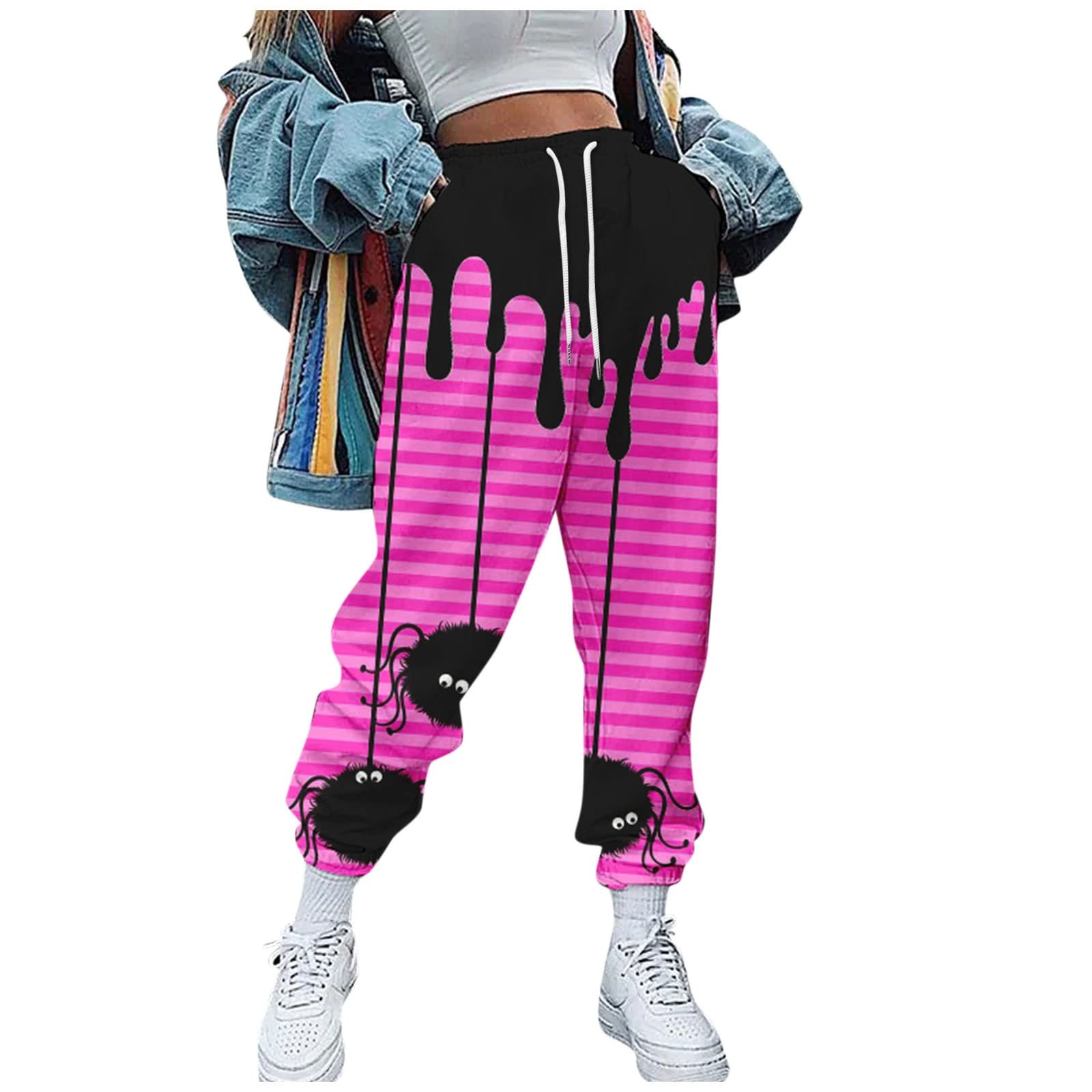 Women's Halloween Sweatpants - High Waist Casual Joggers with Graphic Print & Color Block Design | Loose Lounge Pants for Costume Parties, Trick or Treating & Cozy Fall Outfits