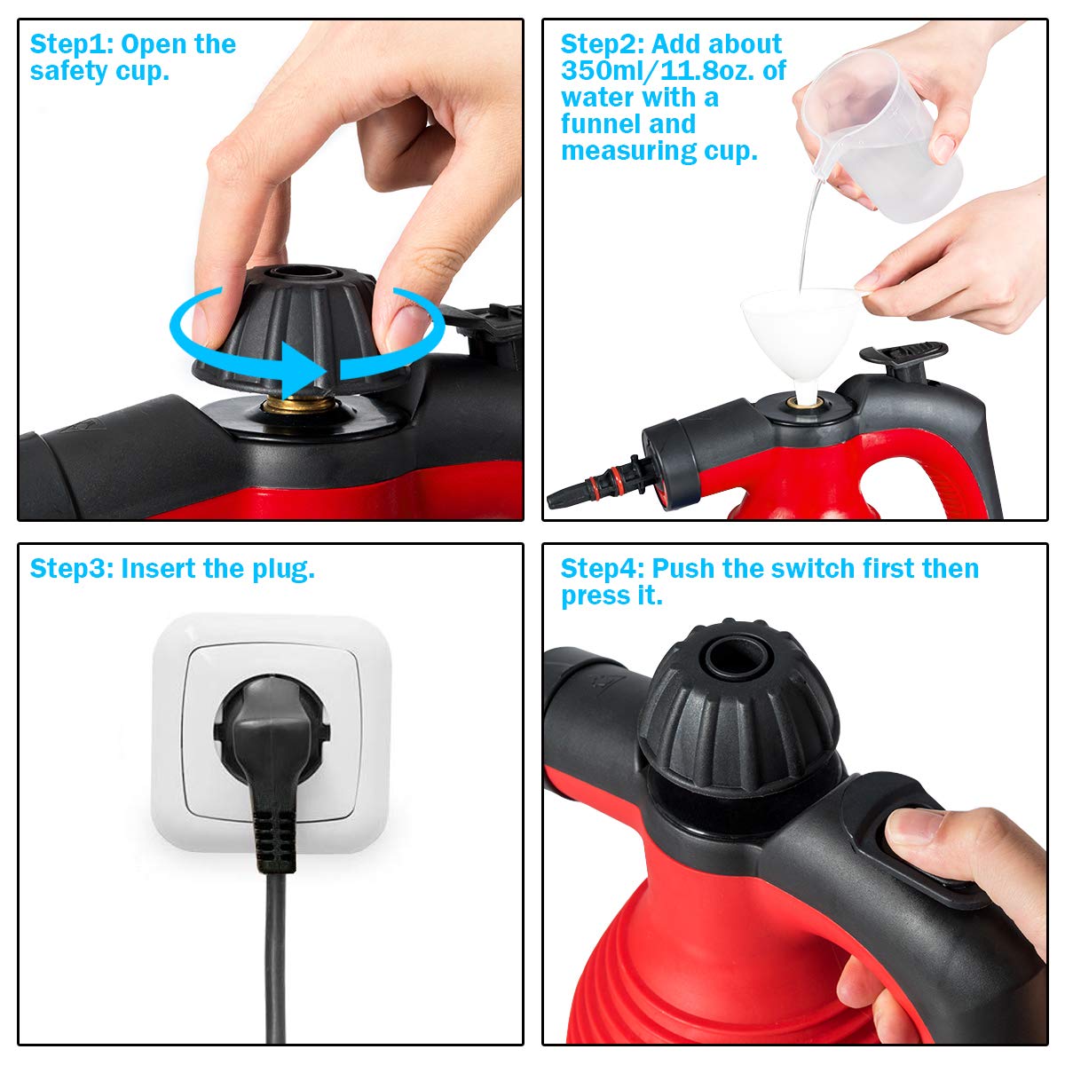 GOFLAME 1050W Handheld Steam Cleaner - Multi-Purpose Sanitizer & Steamer for Bathroom, Kitchen, Floors | Removes Stains, Grease & Bacteria | Portable Steam Iron for Clothes & Home Cleaning (Red) - Perfect for Deep Cleaning, Disinfecting & Sanitizing Surfaces in Homes, Offices & Cars