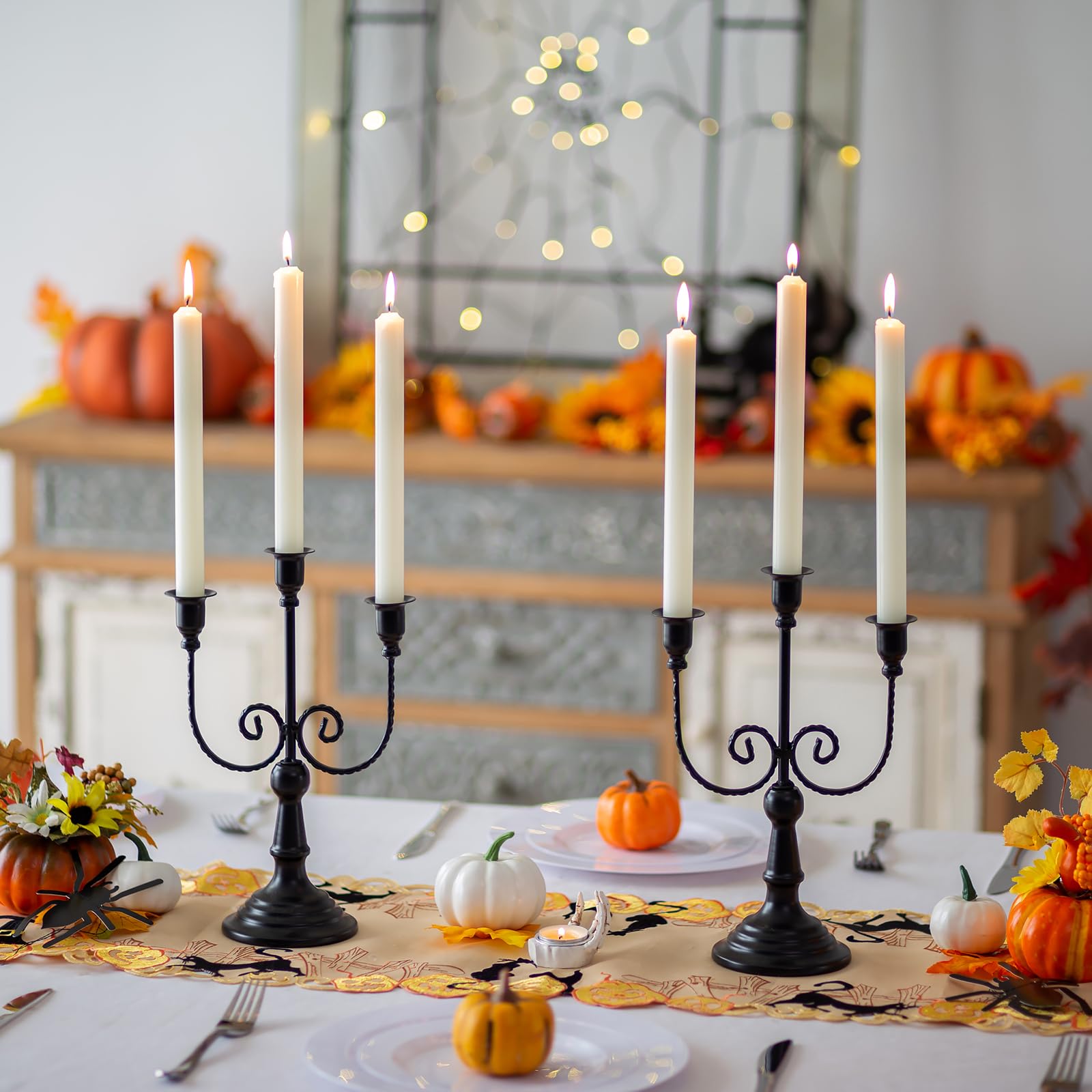 Halloween Candle Holder Set of 2 - Black Gothic Candelabra for Spooky Decor | Christmas Candle Stick Holders for Holiday Table Centerpiece, Mantel & Party Decorations