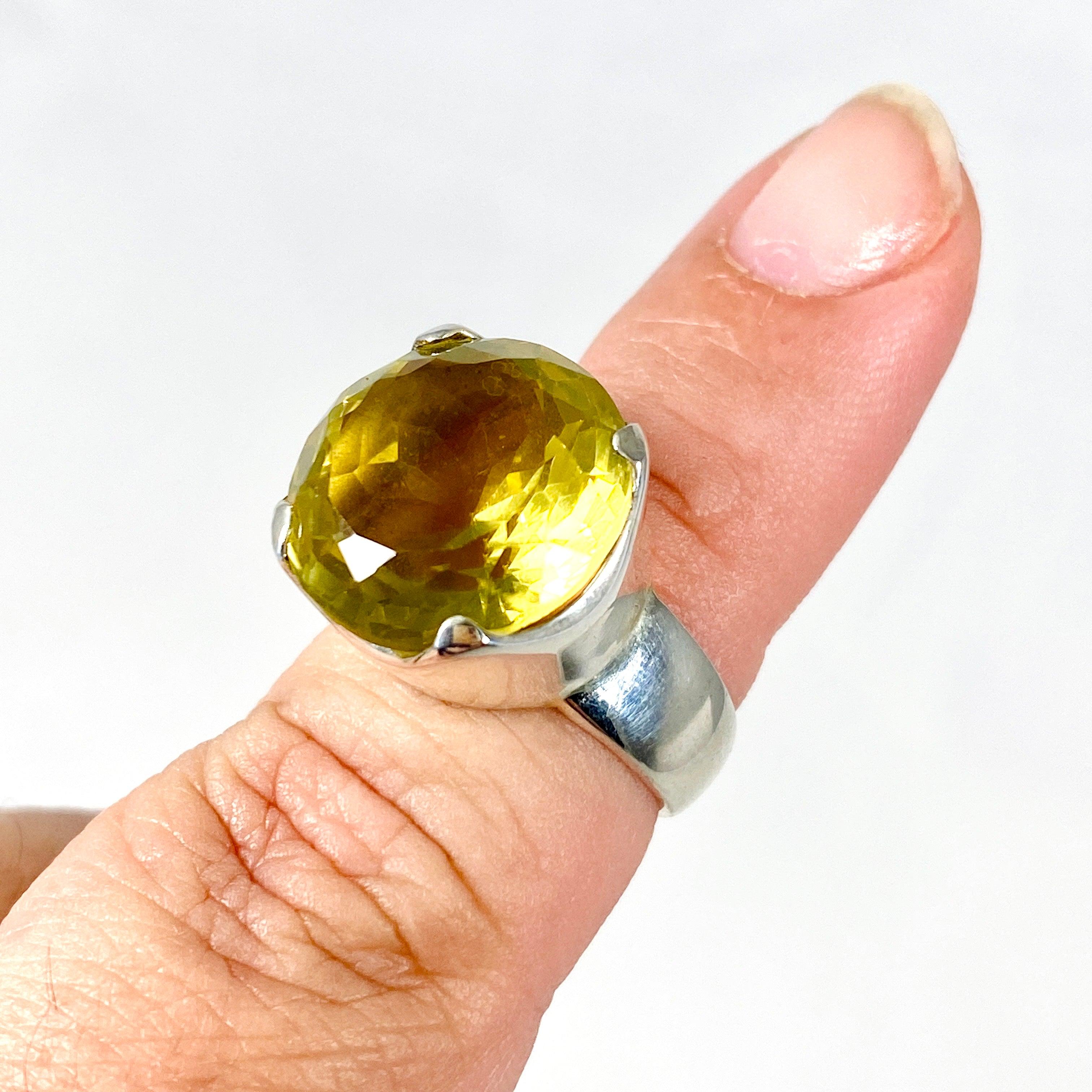 Lemon Quartz Faceted Round Ring - Size 7 - KRGJ2348 - Elegant Jewelry for Women, Perfect for Weddings, Parties & Everyday Wear