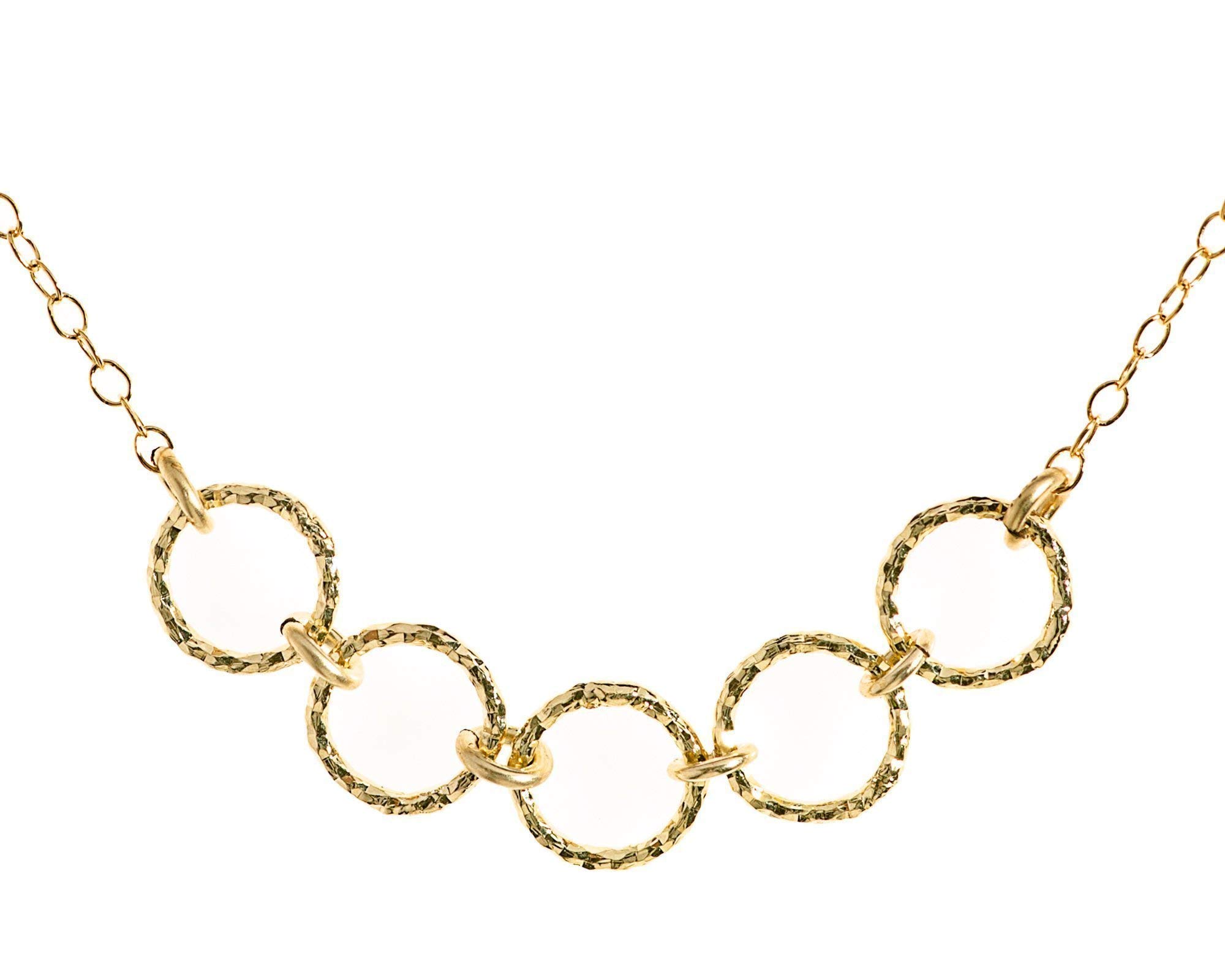 Gold Filled Circle Necklace with 5 Interlocking Charm Chains - Perfect for Everyday Wear, Gifts & Special Occasions