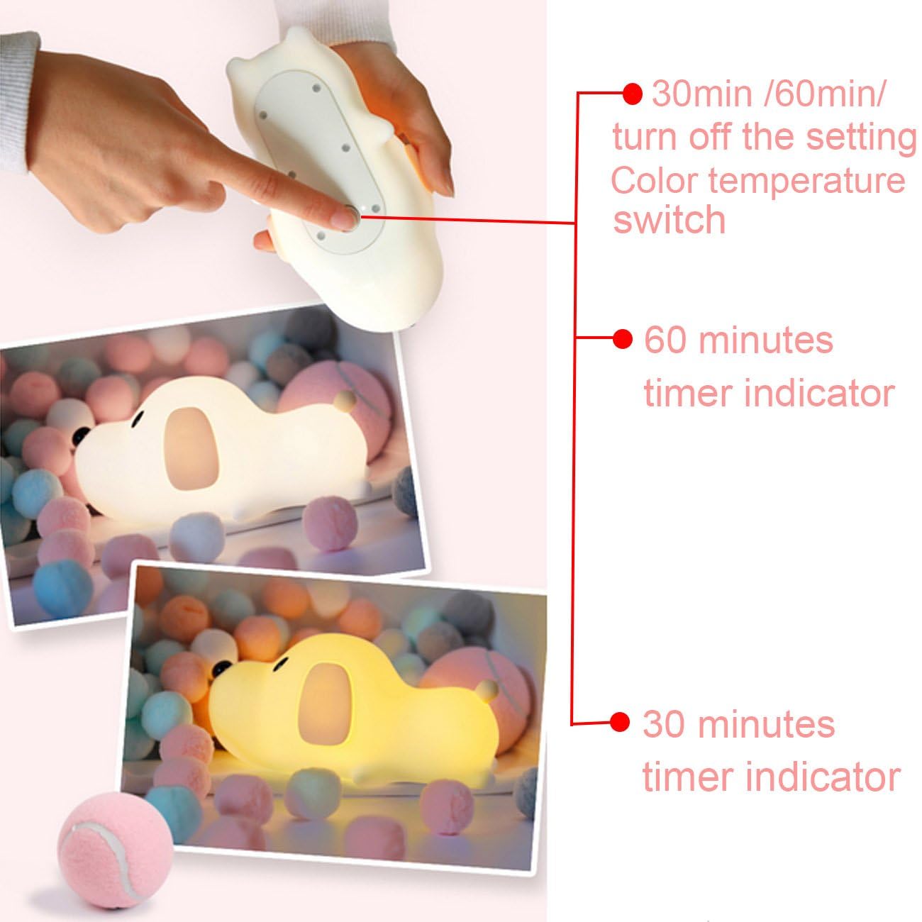 LED Silicone Puppy Night Light - Touch Sensor, Adjustable Warm White (2700K) & Cool White (6500K), Safe SIL+ABS Material, Sleep Timer - Perfect for Kids' Bedroom, Nursery & Nighttime Comfort