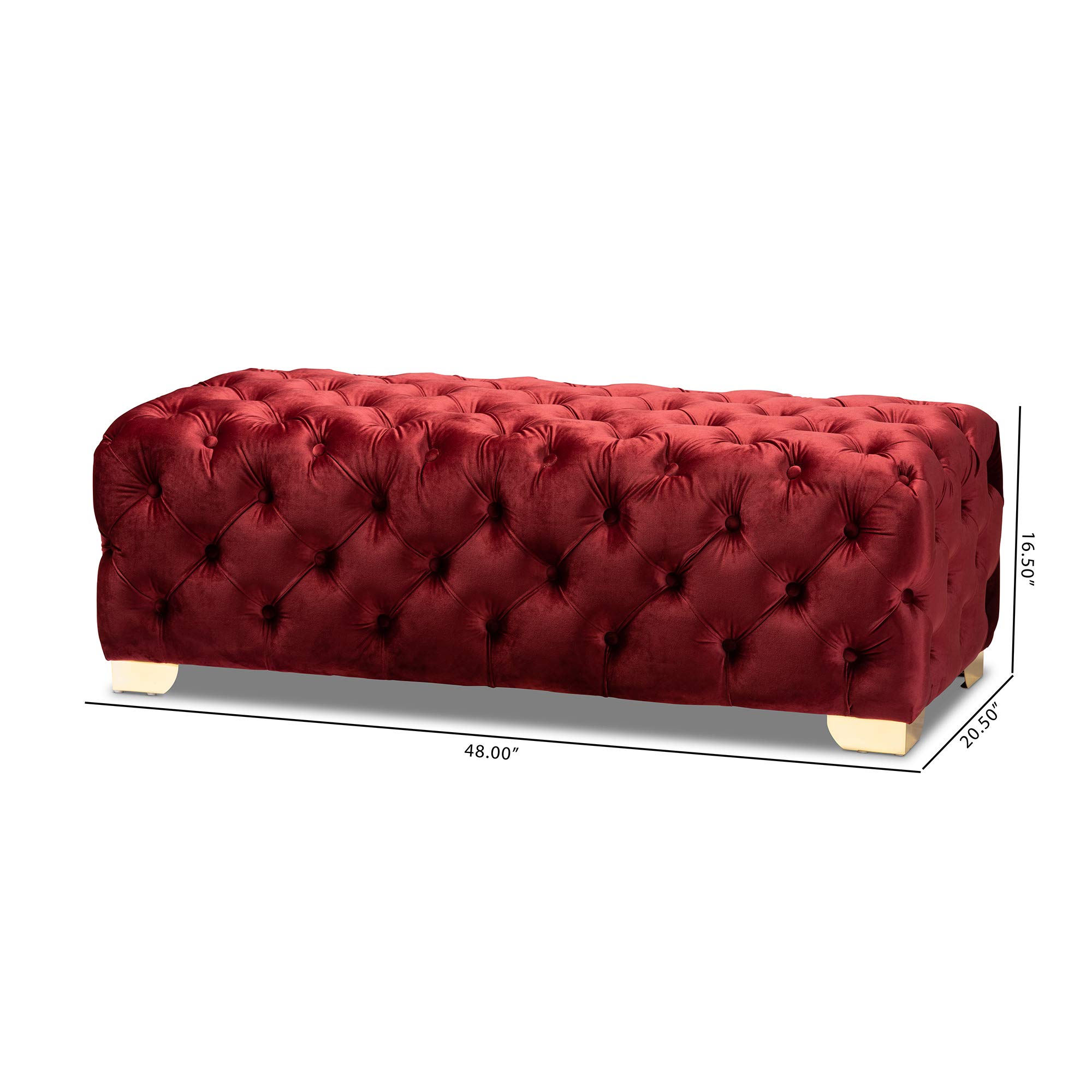 Baxton Studio Burgundy & Gold Ottoman - Modern Footrest, Storage Bench for Living Room, Bedroom, or Entryway - One Size Fits All