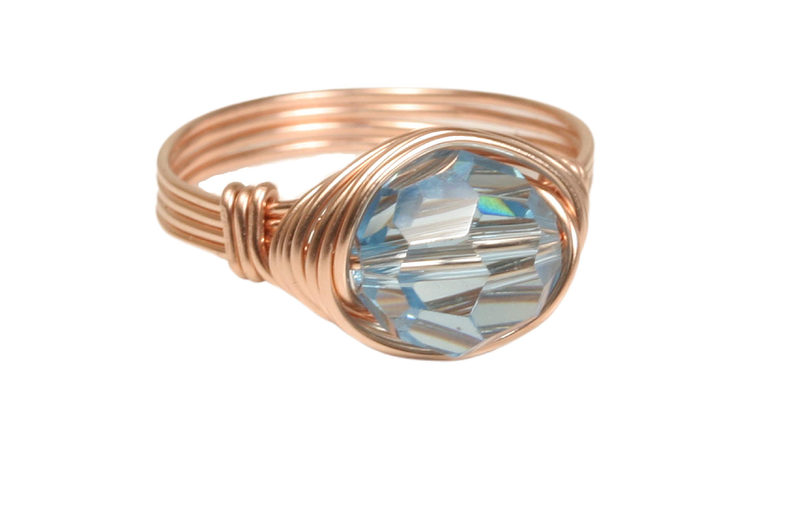 Rose Gold Aquamarine Blue Crystal Solitaire Ring - Handmade Jewelry for Women - Elegant Engagement, Wedding, Anniversary Gift - Perfect for Special Occasions & Everyday Wear