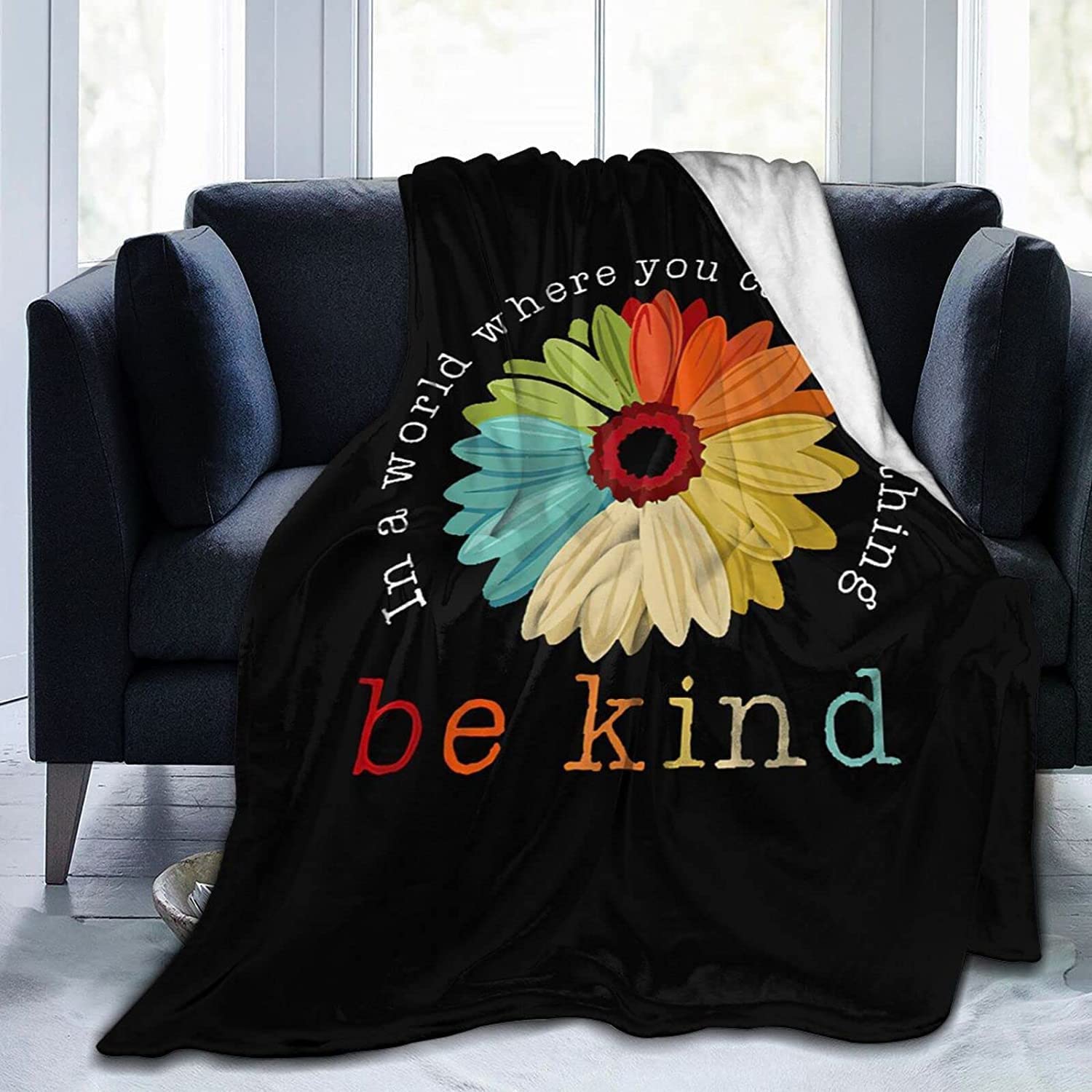 Be Kind Flannel Fleece Throw Blanket - Ultra Soft & Warm All-Season Blanket for Adults & Kids - Perfect for Living Room, Bedroom, Sofa Couch - Cozy Home Decor & Gift Idea