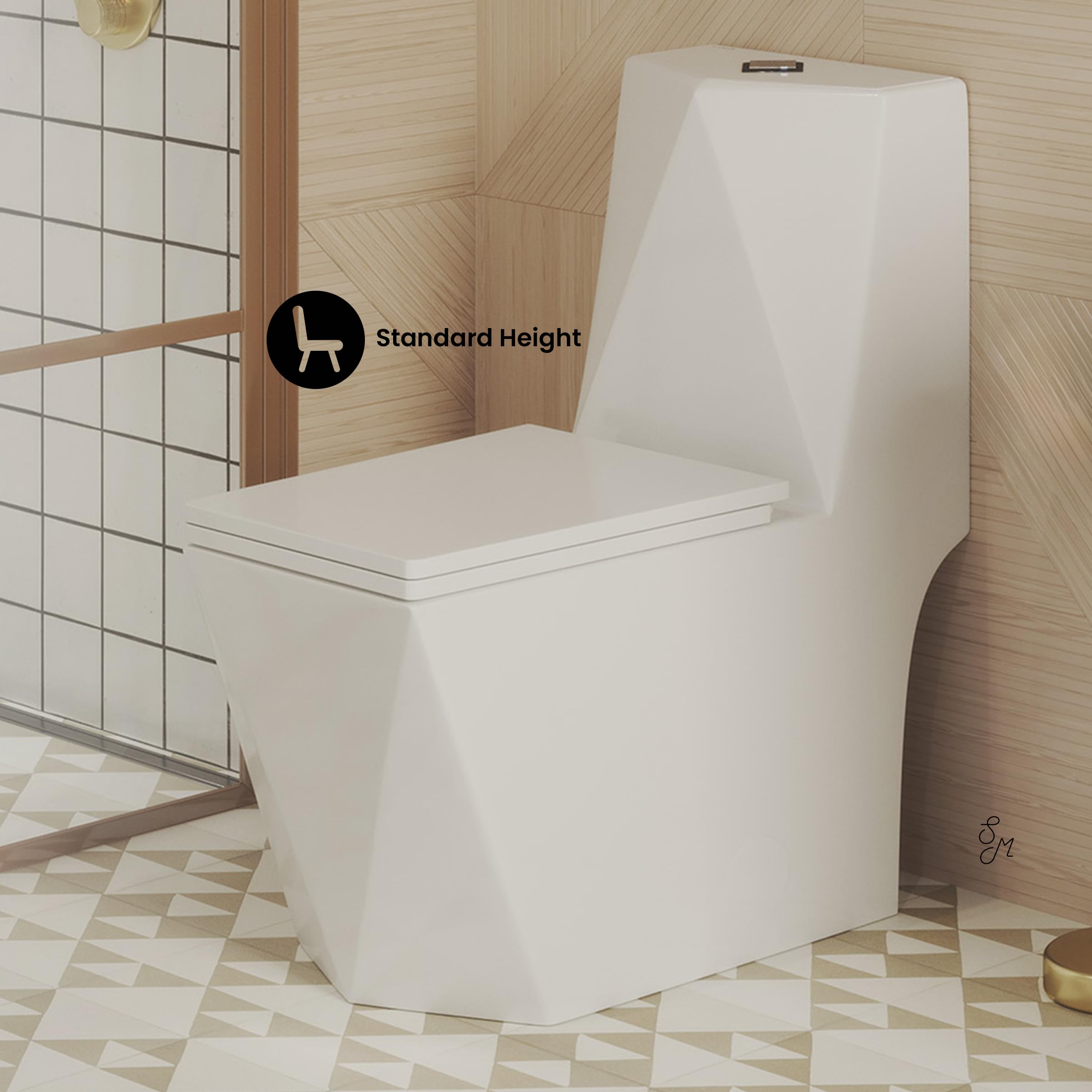 Brusque One-Piece Square Toilet with Dual-Flush 1.1/1.6 GPF - Modern Water-Saving Bathroom Solution for Homes & Offices