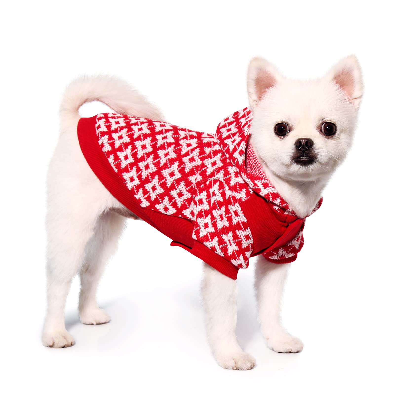 Christmas Dog Sweater with Hood & Leash Hole - Soft Plaid Pet Hoodie with Matching Hat - Warm Winter Dog Clothes for Small & Medium Dogs (Red, XL) - Perfect for Holiday Photos & Cold Weather Walks