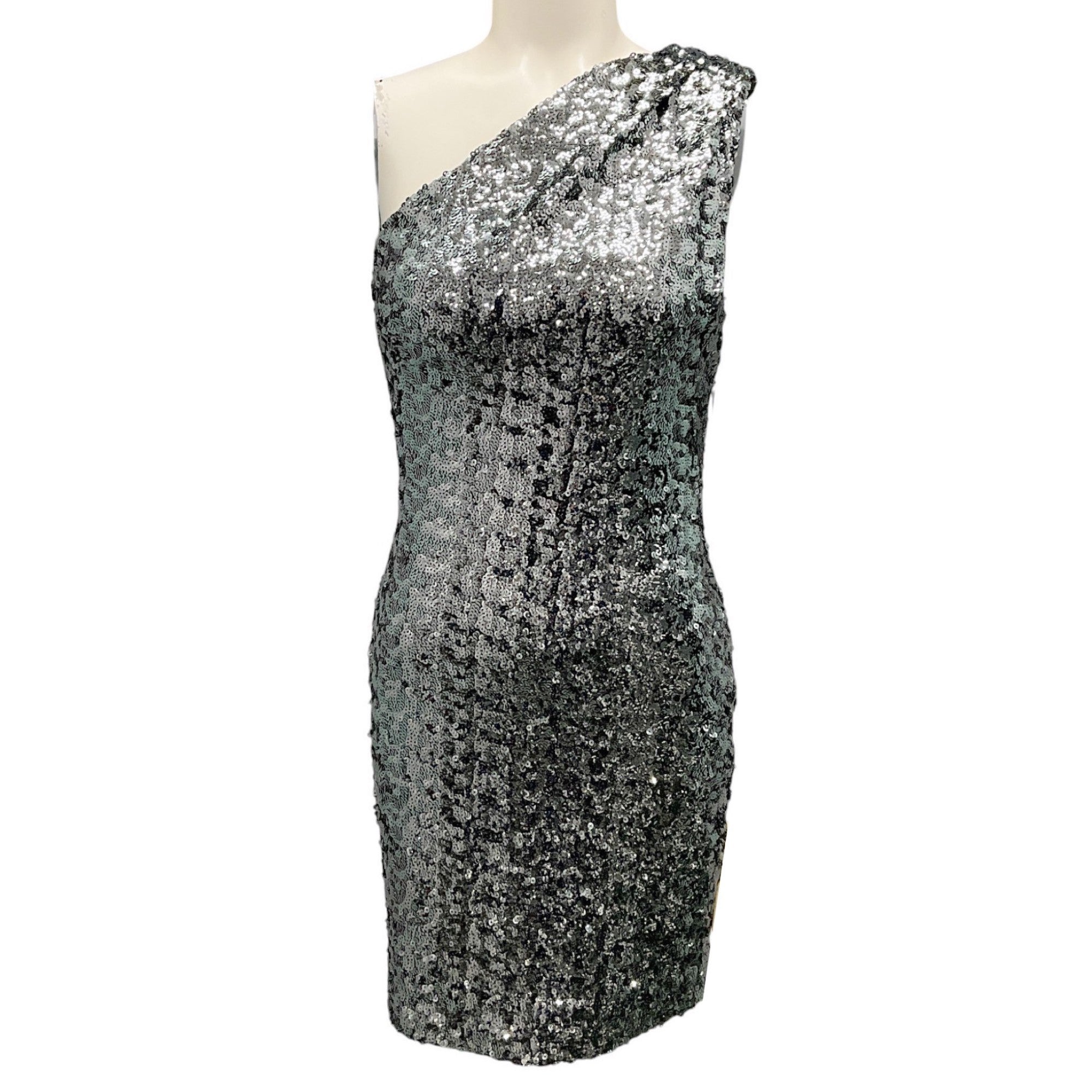 Haney Silver Metallic Sequined One Shoulder Mini Dress - Elegant Party Dress for Women, Perfect for Evening Events, Cocktail Parties & Special Occasions
