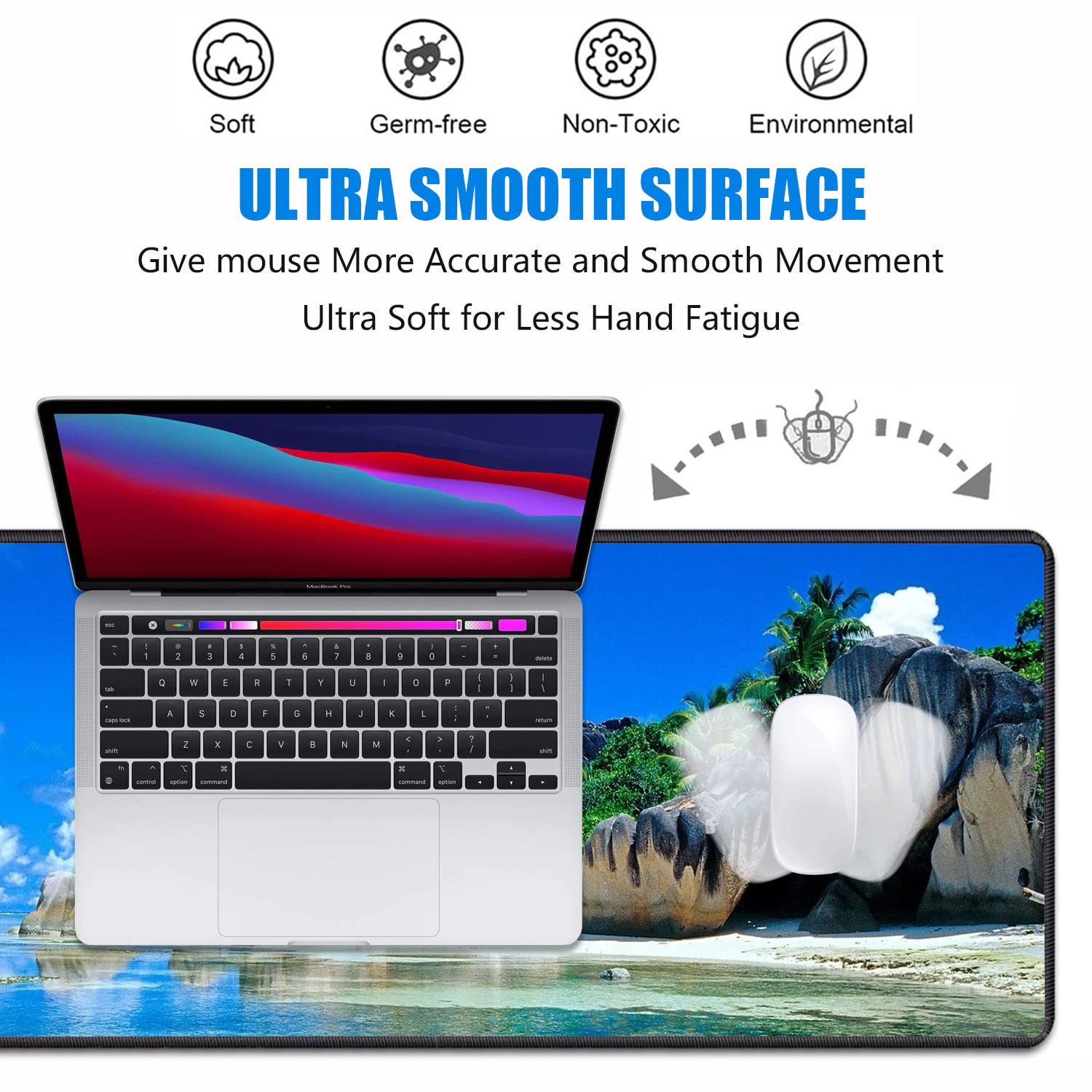 XXL Gaming Mouse Pad 31.5x11.8 Inches - Non-Slip Desk Mat with Stitched Edges & Built-in Coasters for PC, Laptop, Office Work and Home Gaming - Perfect for Gamers, Programmers and Professionals (Beaches Scene France Seychelles Design)