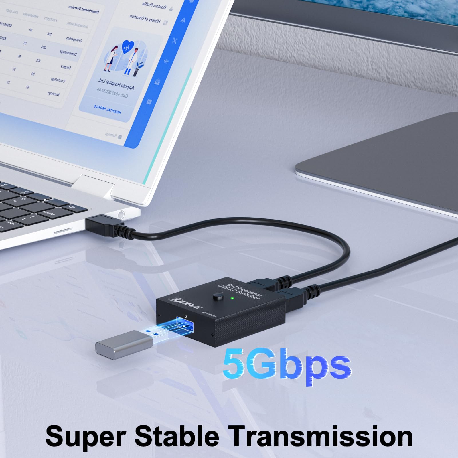 MLEEDA USB 3.0 Switch Selector - 2 in 1 Out / 1 in 2 Out Bi-Directional USB Switcher for Sharing Keyboard, Mouse, Scanner & Printer Between 2 Computers - Perfect for Home Office & Multi-Device Workstations