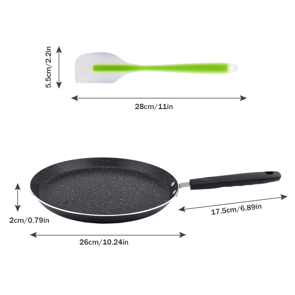 11 Inch Nonstick Crepe Pan with Scraper & Oil Brush - Perfect for Pancakes, Tortillas, Eggs, Omelettes & Grilling - Easy to Clean Griddle Pan for Home Cooking & Breakfast Making