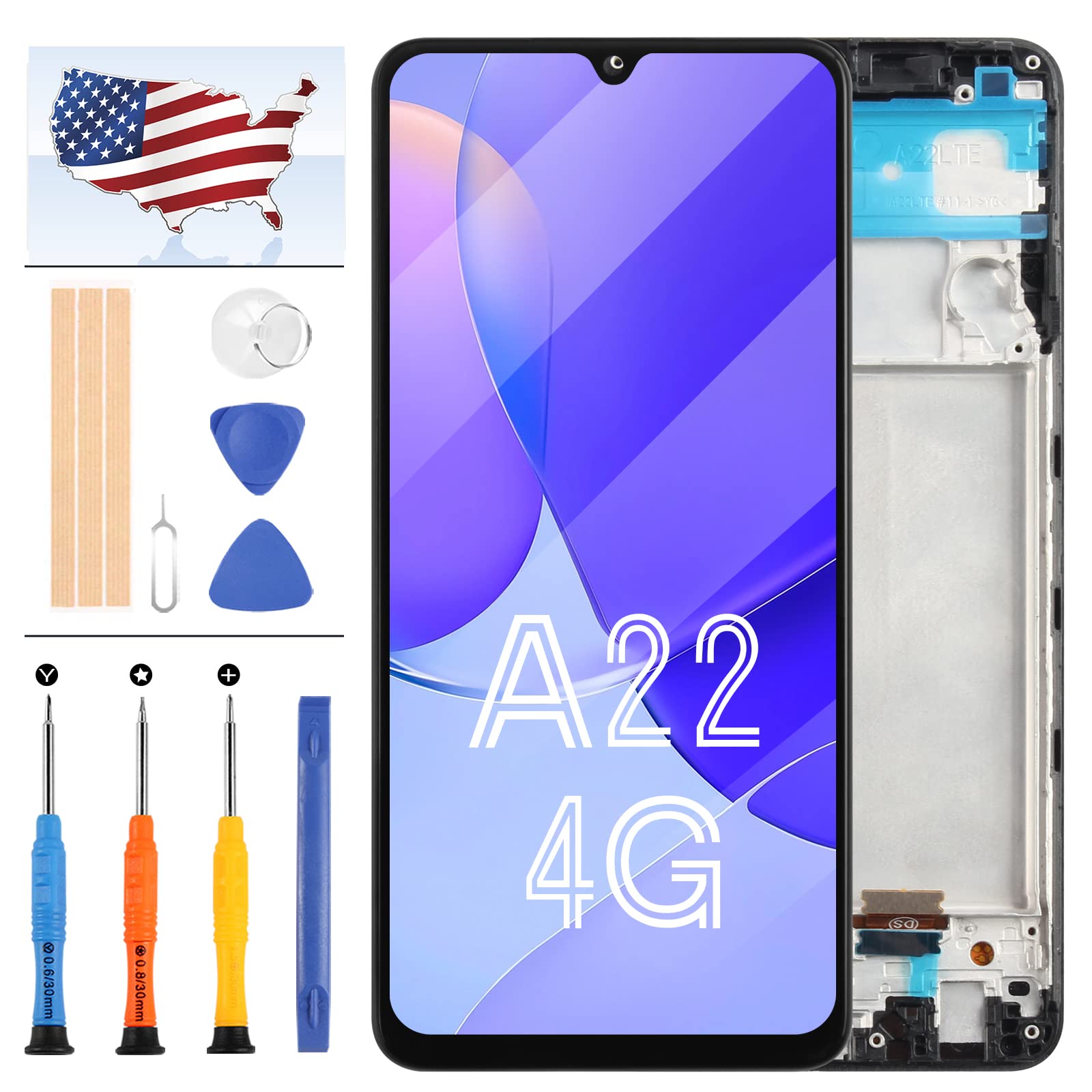 Original Title: AMOLED for Samsung Galaxy A22 4G LCD Display Touch Screen Digitizer Assembly Replacement Kit for Samsung A225 A225F SM-A225F SM-A225F/DS SM-A225M SM-A225M/DS LCD Glass Panel with Frame   Optimized Title: **Samsung Galaxy A22 4G AMOLED LCD Display Touch Screen Digitizer Assembly Replacement Kit – Compatible with A225, A225F, SM-A225F, SM-A225F/DS, SM-A225M, SM-A225M/DS – Includes Glass Panel & Frame – Perfect for DIY Phone Repairs & Screen Replacements**