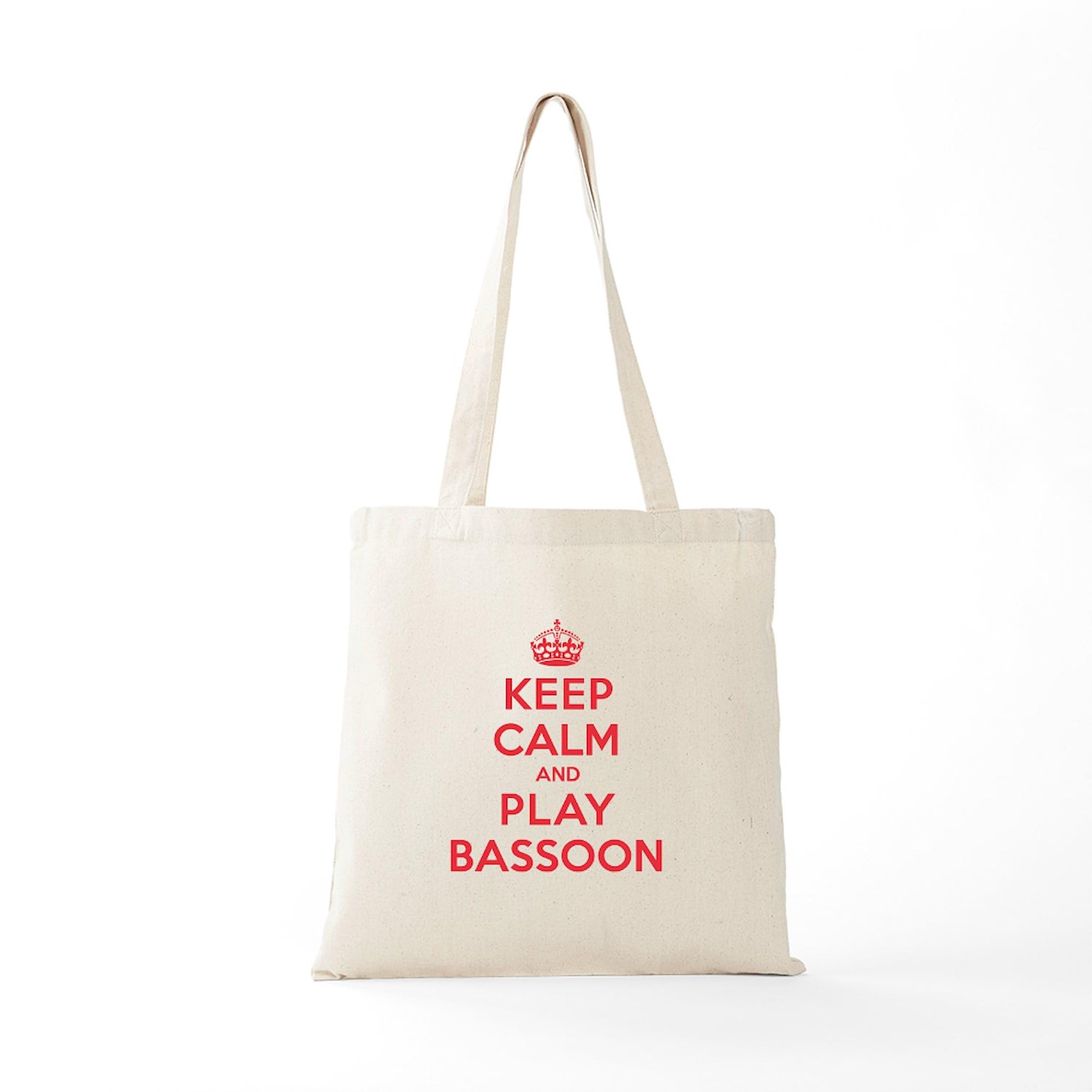 Keep Calm Play Bassoon Tote Bag - Natural Canvas Reusable Shopping Bag for Musicians, Music Lovers & Bassoon Players - Perfect for Groceries, Books & Music Accessories