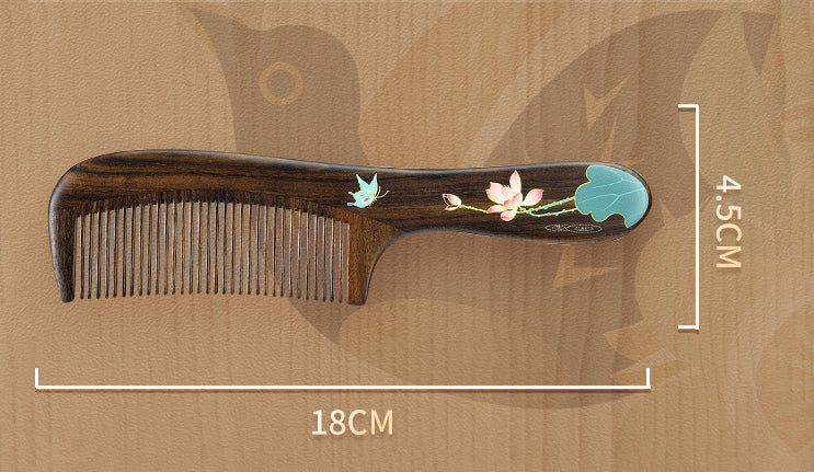 Premium Wooden Comb and Mirror Set - Handcrafted Butterfly & Lotus Design - Natural Hair Care & Styling - Perfect Gift for Women, Bridal Shower, Birthday, Spa Day