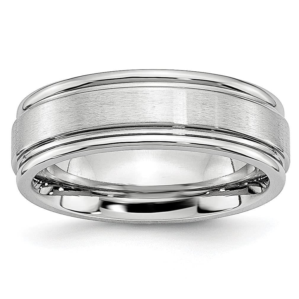 Cobalt Blue 7mm Ridged Edge Band Ring for Men - Classic Flat Wedding Ring, Fashion Jewelry Gift for Dad, Husband & Him - Perfect for Weddings, Anniversaries & Special Occasions