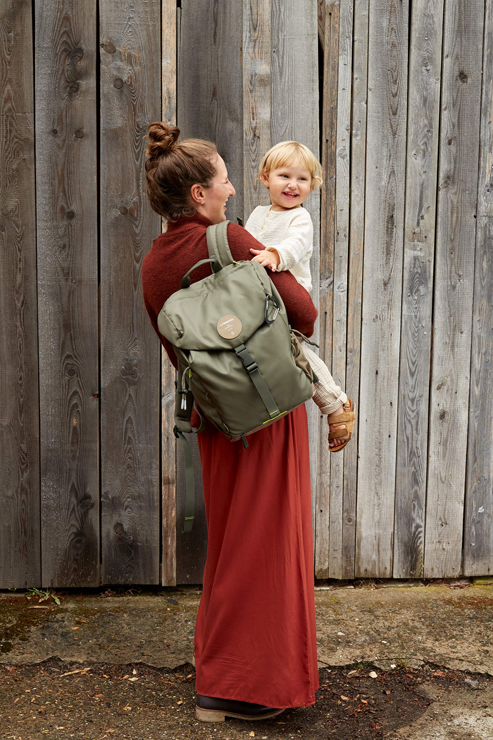 Lässig Baby Changing Backpack with Changing Mat - Waterproof Diaper Bag with Pram Attachment & Bottle Warmer | Eco-Friendly & Durable for Travel, Hiking, and Outdoor Adventures (Olive Green)