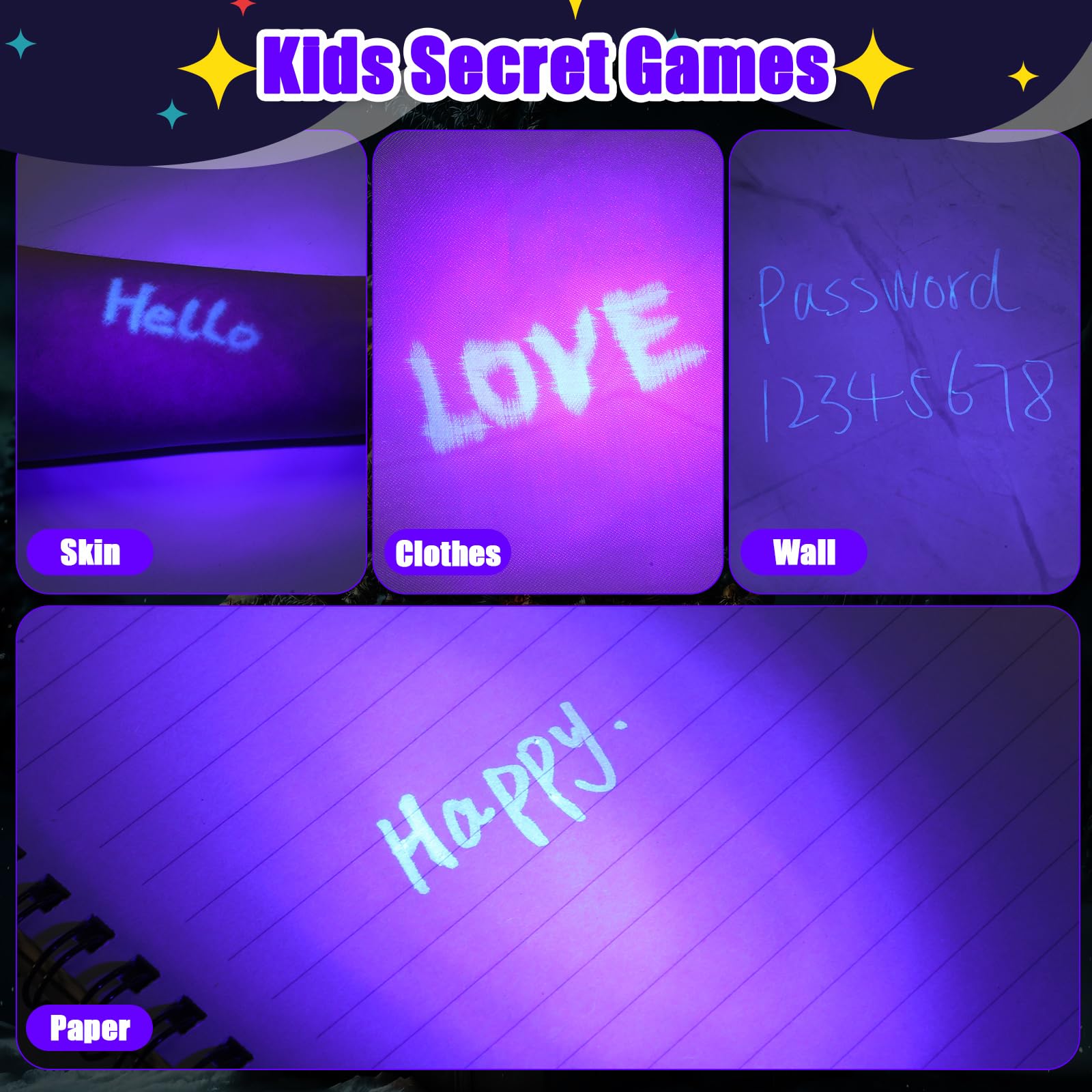 Tegeme 10-Piece UV Invisible Ink Pen Set with Blacklight Flashlights - Spy Secret Writing Kit for Kids, Party Favors & Christmas Gifts | Perfect for Secret Messages, Treasure Hunts & Nighttime Adventures