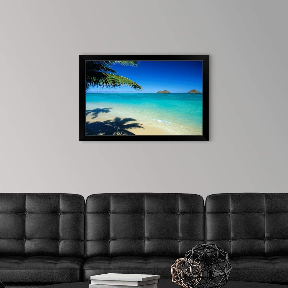 Lanikai Beach Oahu Hawaii Black Framed Wall Art Print - Tropical Coastal Decor for Living Room, Bedroom & Office