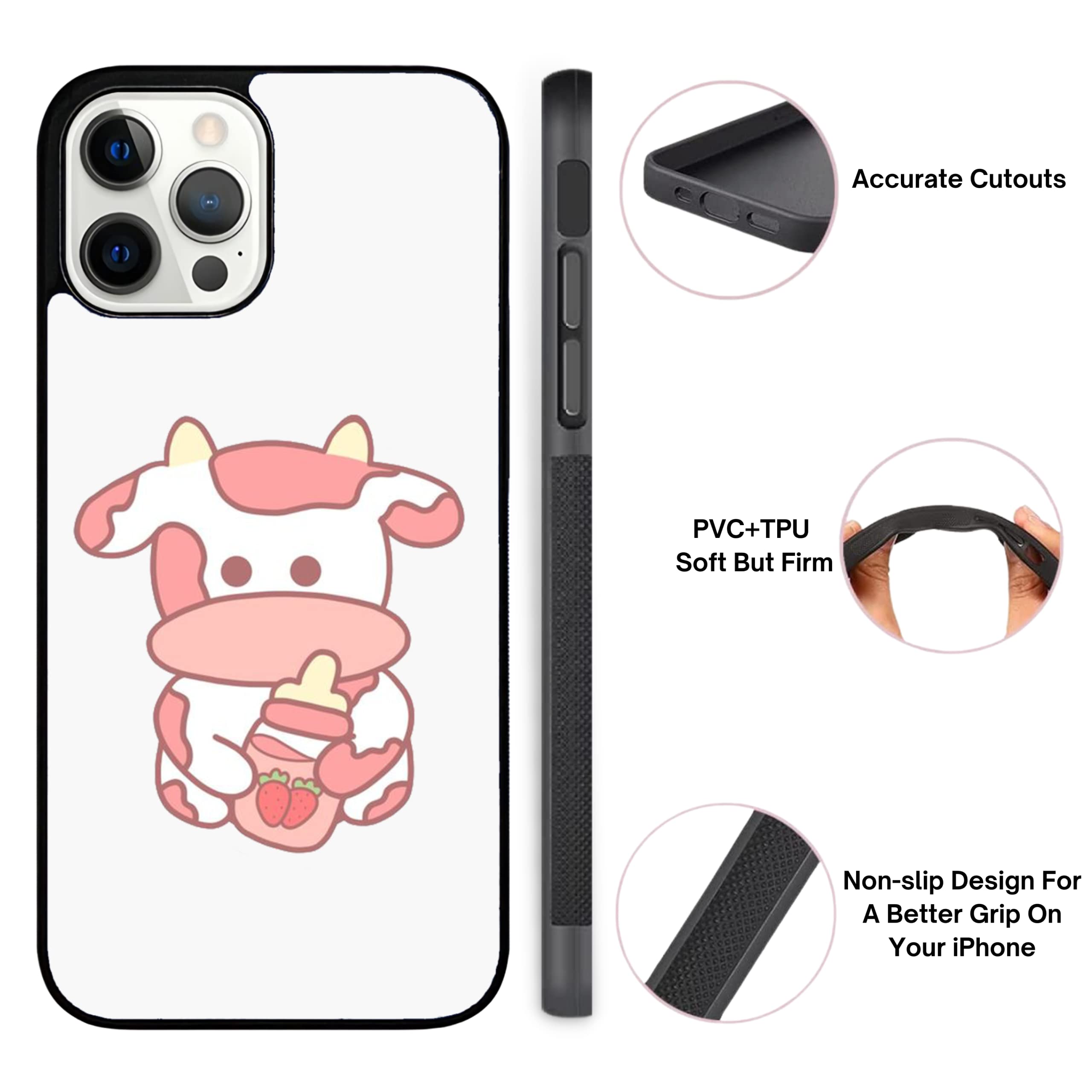 Strawberry Cow Print Cute Pink Watercolor Sweet iPhone 13 Mini Case - Durable Non-Slip TPU Rubber Shockproof Slim Cover - Perfect for Everyday Use, Gift Giving & Trendy Aesthetic Protection