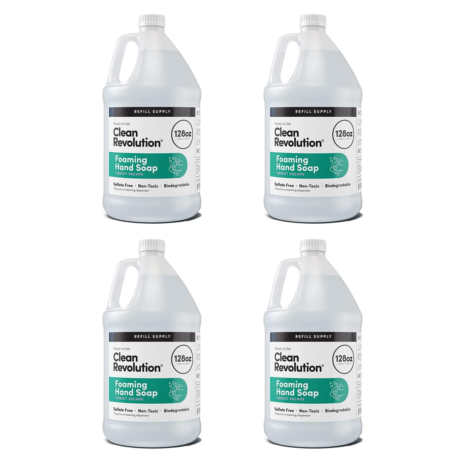 Clean Revolution Foaming Hand Soap Refill - 128 Fl Oz (4 Pack) | Ready-to-Use, Gluten Free, Forest Escape Fragrance | Ideal for Home, Office & Commercial Use