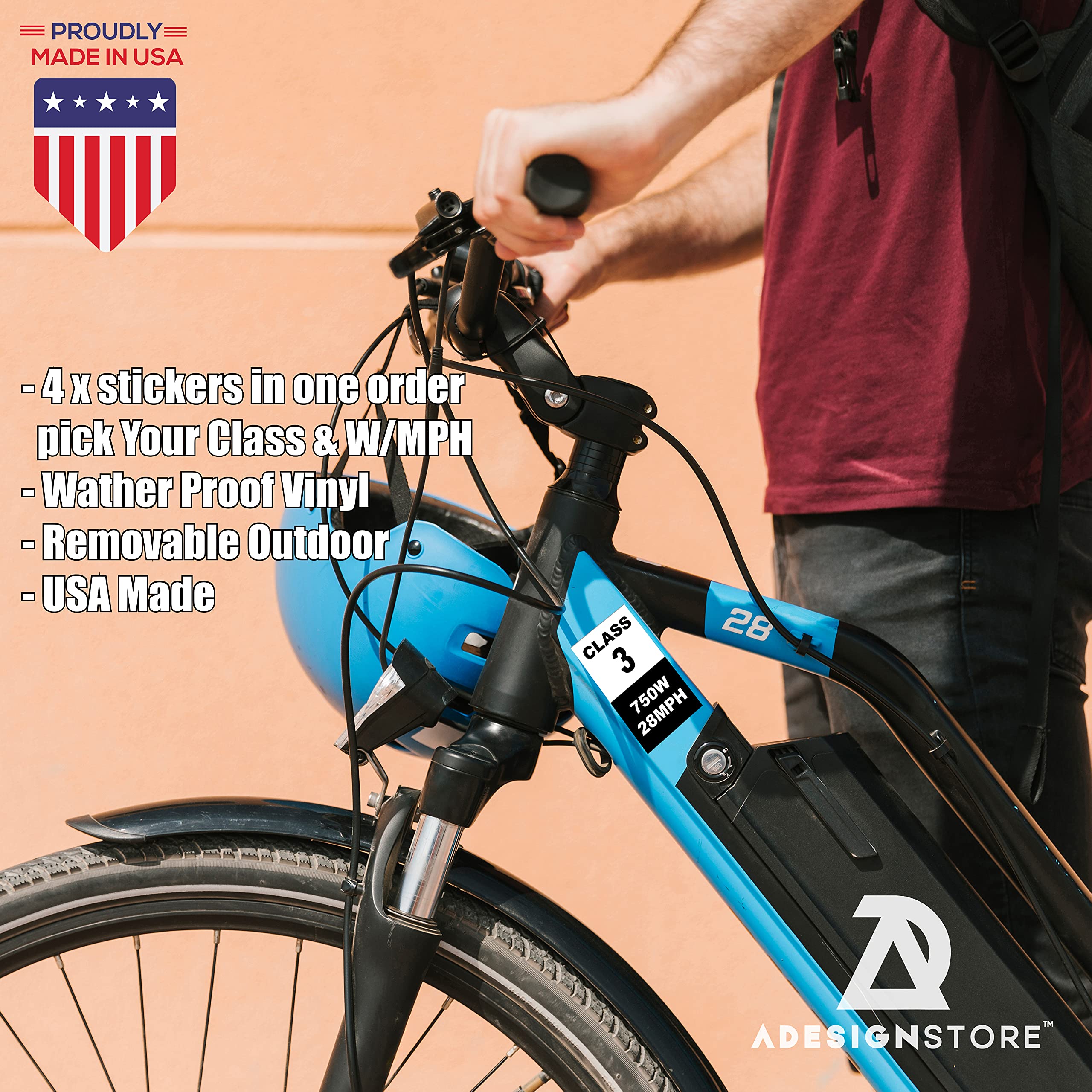 500W 20MPH Weatherproof Electric Bike Frame Identification Stickers - Class 1 E-Bike Vinyl Decals Set with 4 Removable Stickers for Electric Bicycle Number Marking - Perfect for E-Bike Registration, Commuting & Off-Road Cycling